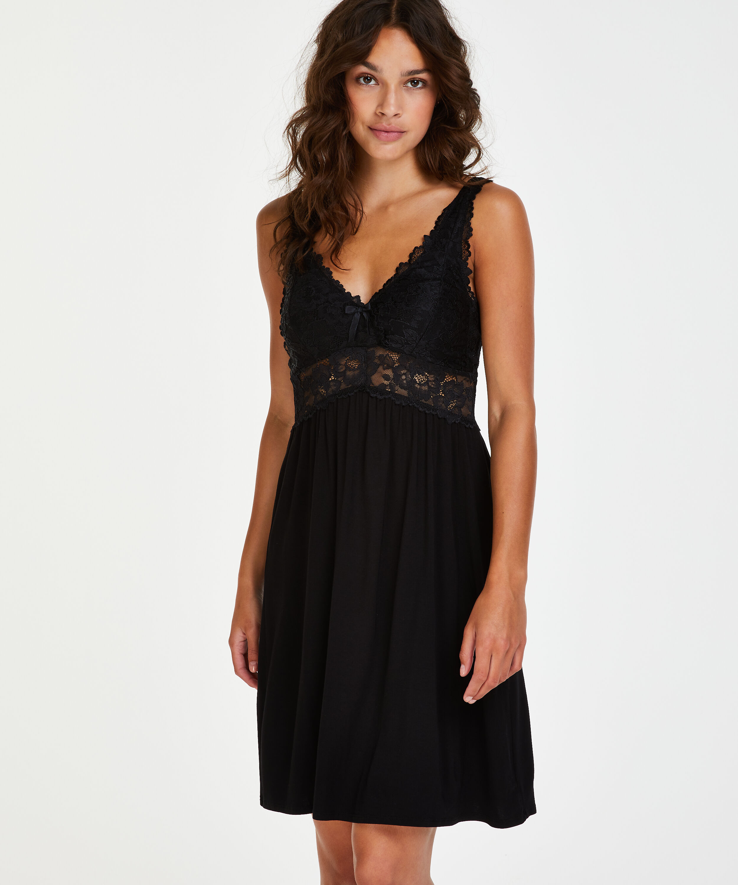 Slipdress Modal Lace mit Spitze, Schwarz Slipdress Modal Lace mit Spitze, Schwarz