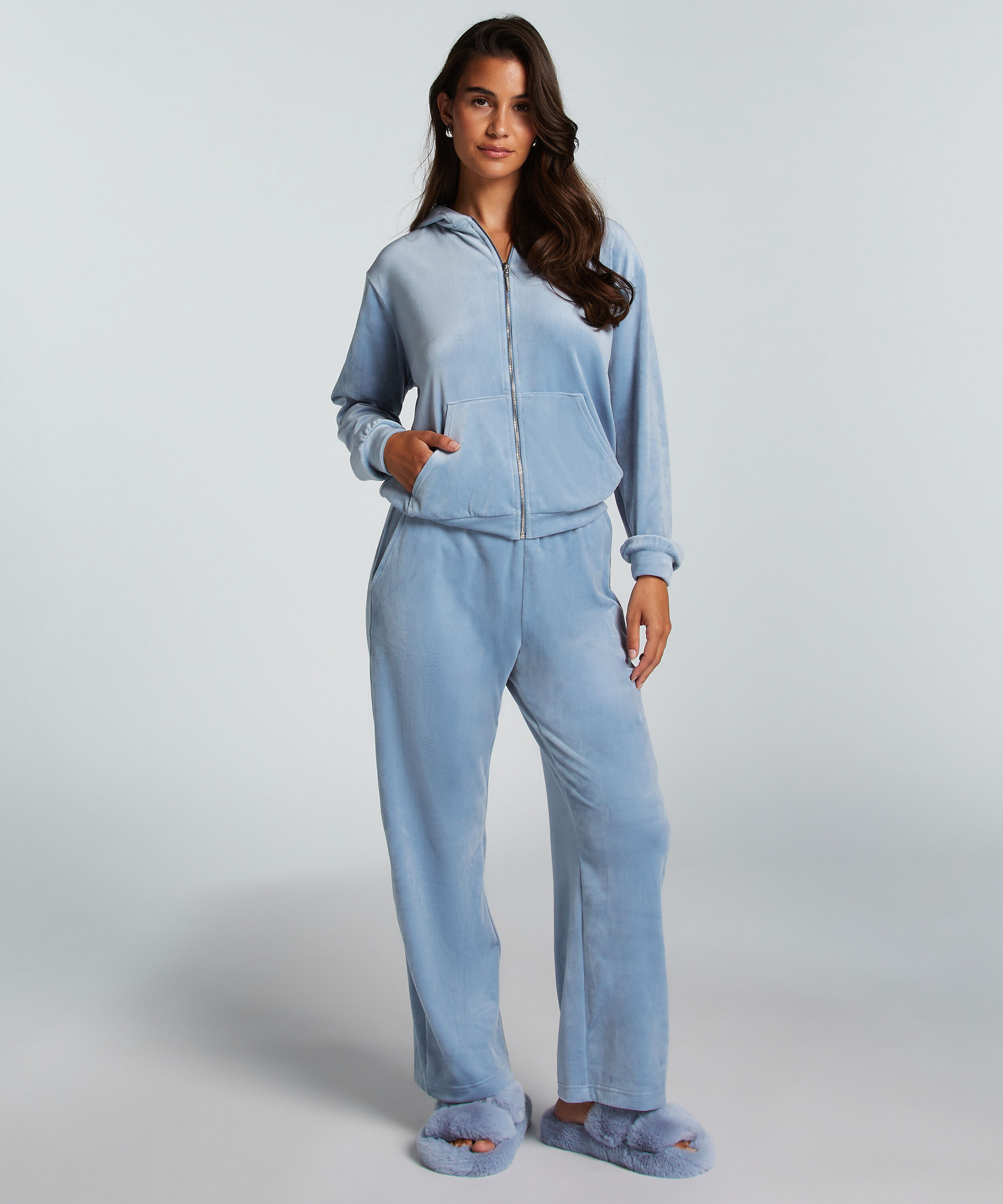 Petite Pyjamahose aus Velours, Blau Petite Pyjamahose aus Velours, Blau
