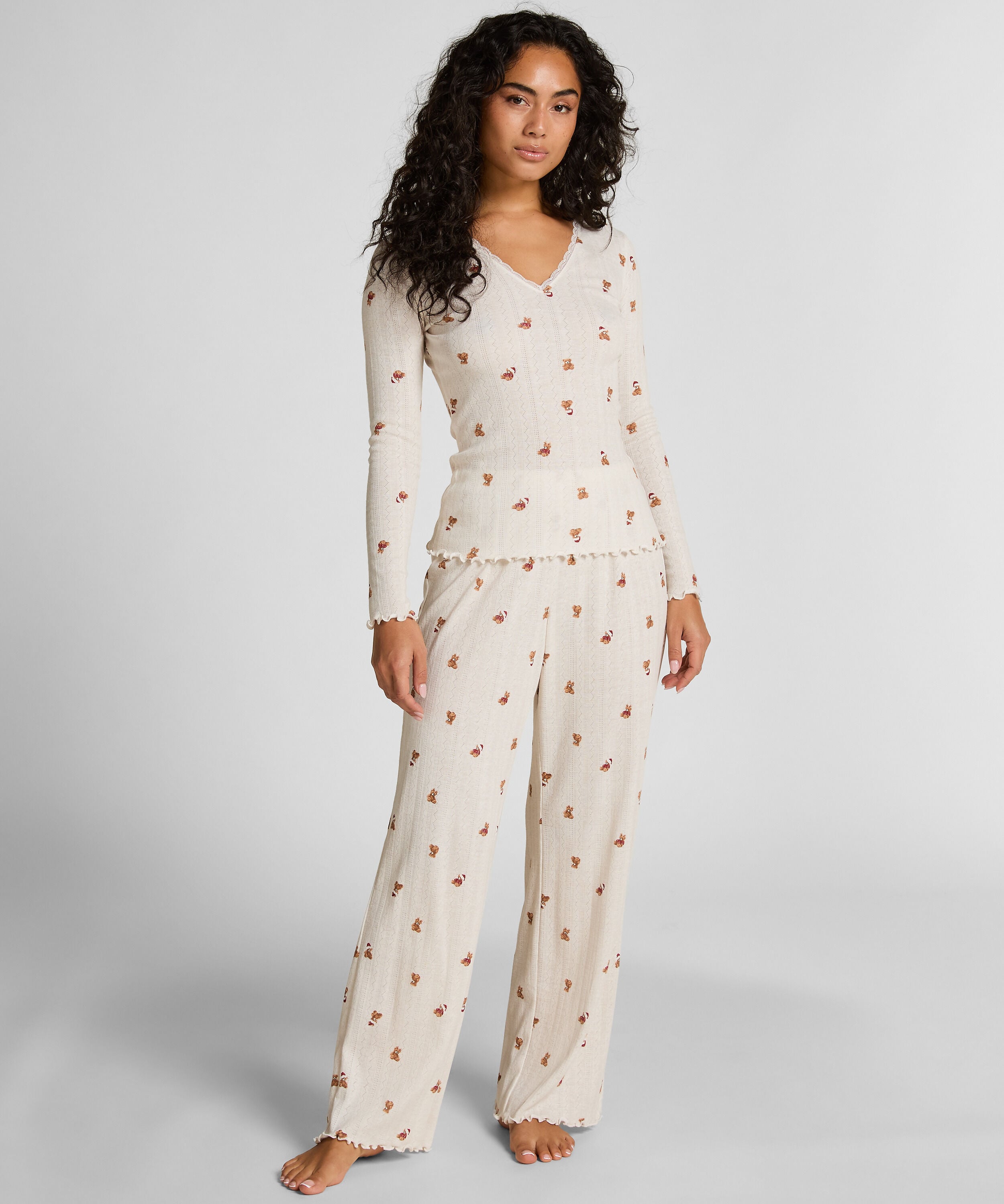 Pointelle Pyjamaset, Weiß Pointelle Pyjamaset, Weiß