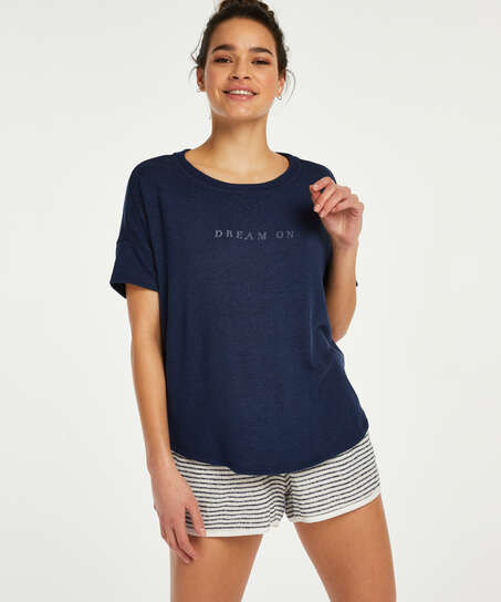 Pyjamatop kurz&auml;rmlig Brushed Jersey, Blau