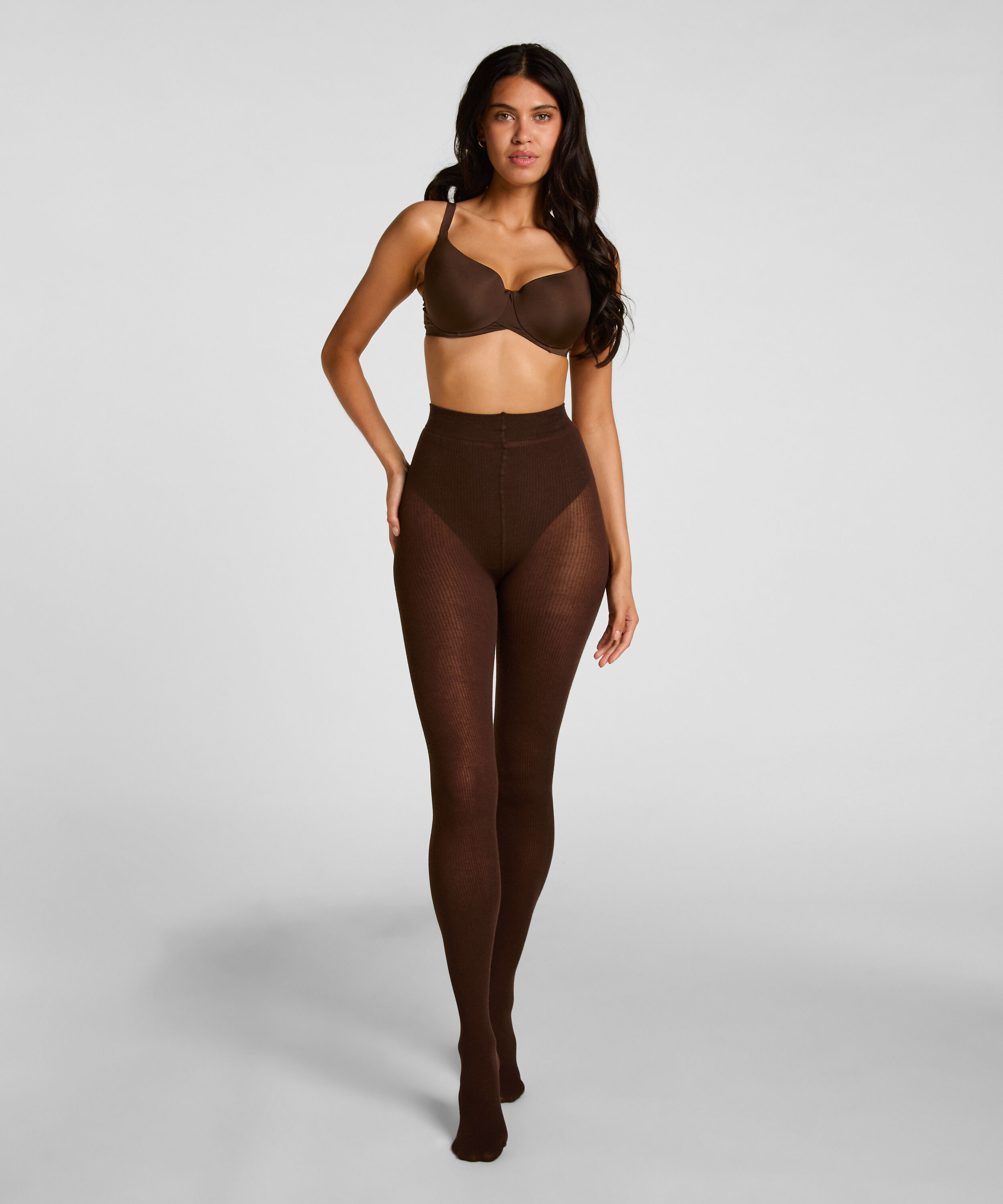 Gerippte Strickstrumpfhose Kaschmir-Mix, Braun Gerippte Strickstrumpfhose Kaschmir-Mix, Braun