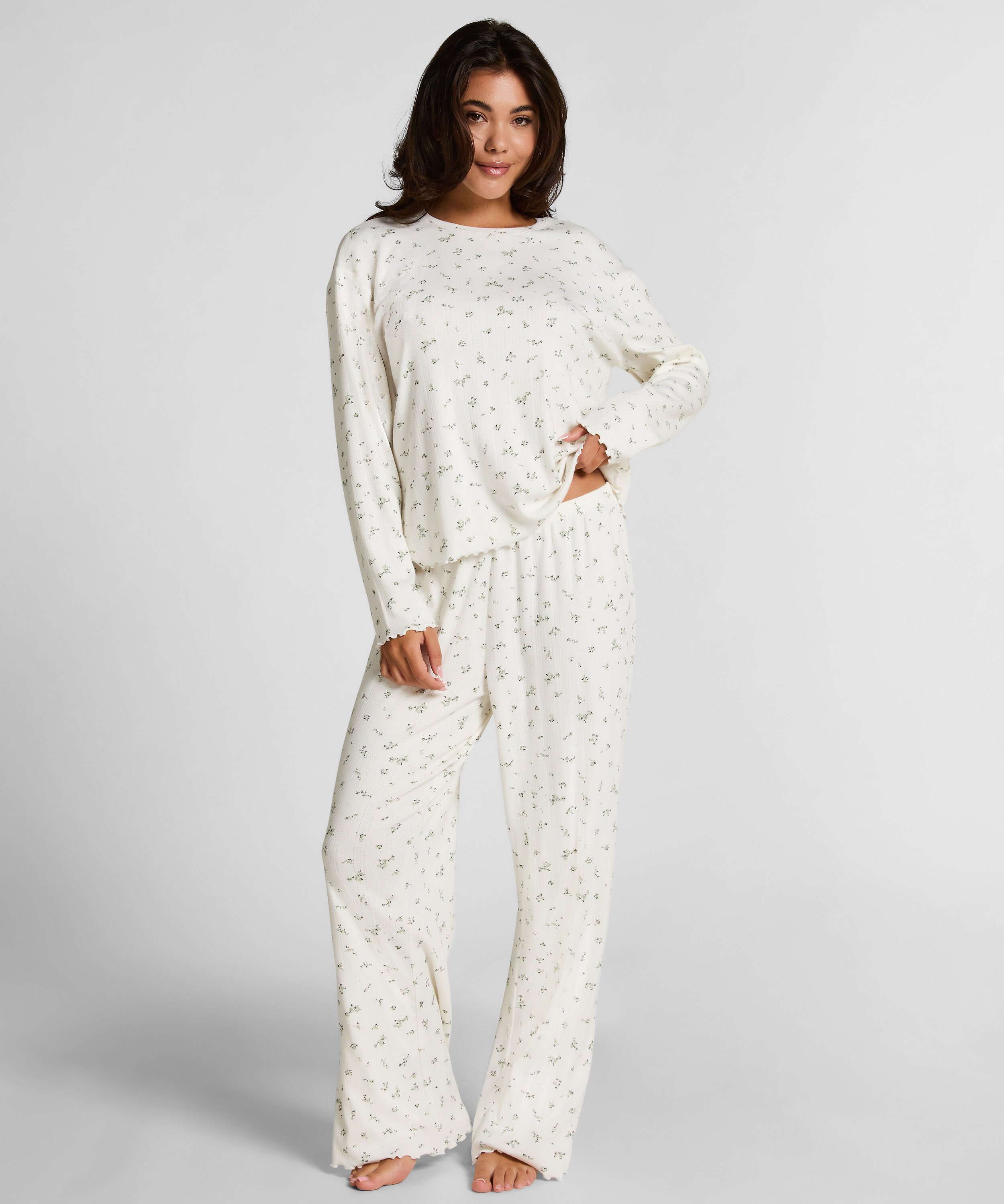 Pyjama Hose Loose Pointelle, Weiß Pyjama Hose Loose Pointelle, Weiß