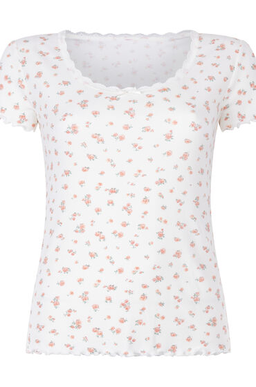 Thumbnail - Hunkemöller Geripptes Kurzarm-Top mit Spitze Weiß