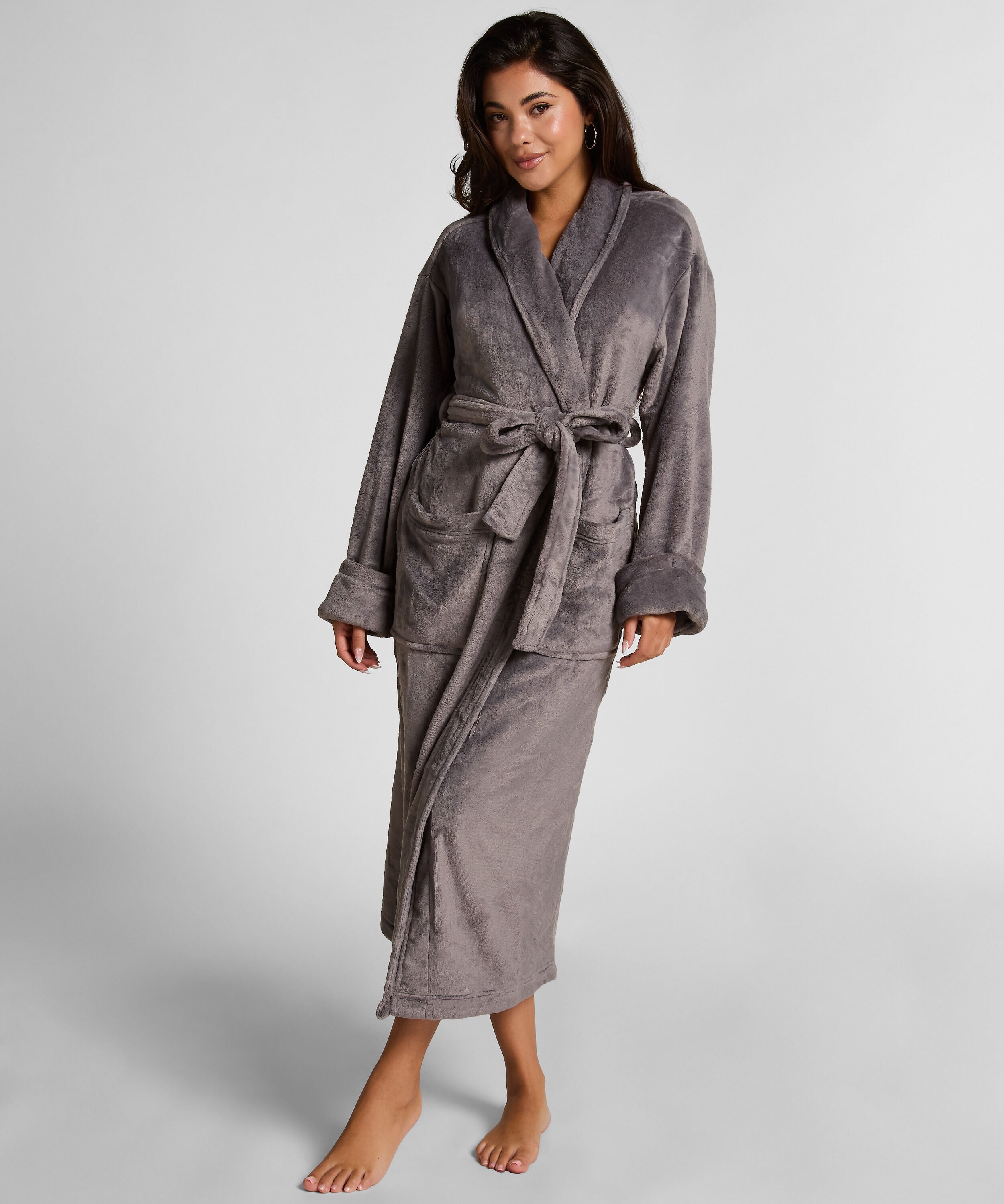 Weicher Fleece-Bademantel, Grau