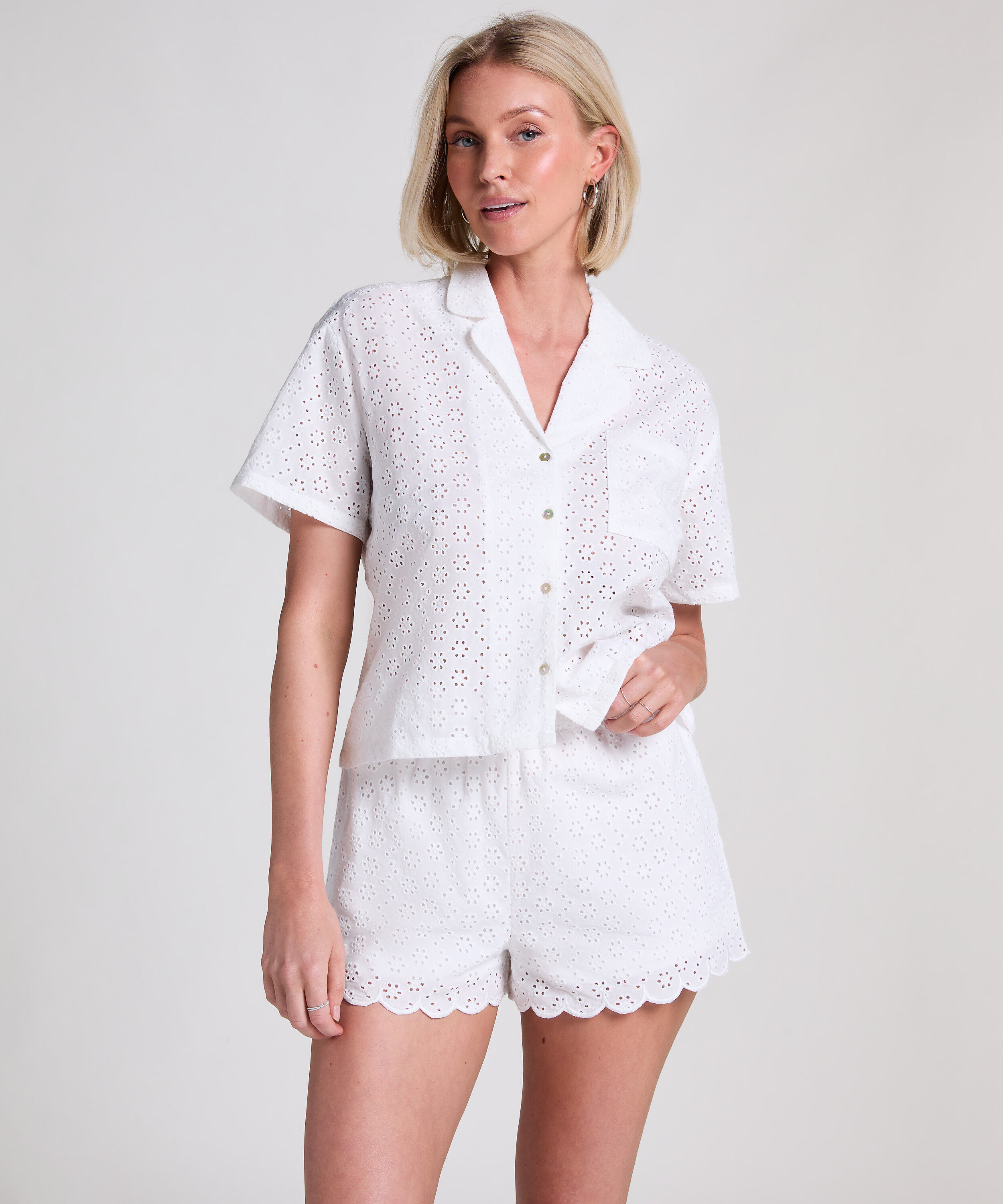Shorts Broiderie Anglaise, Weiß