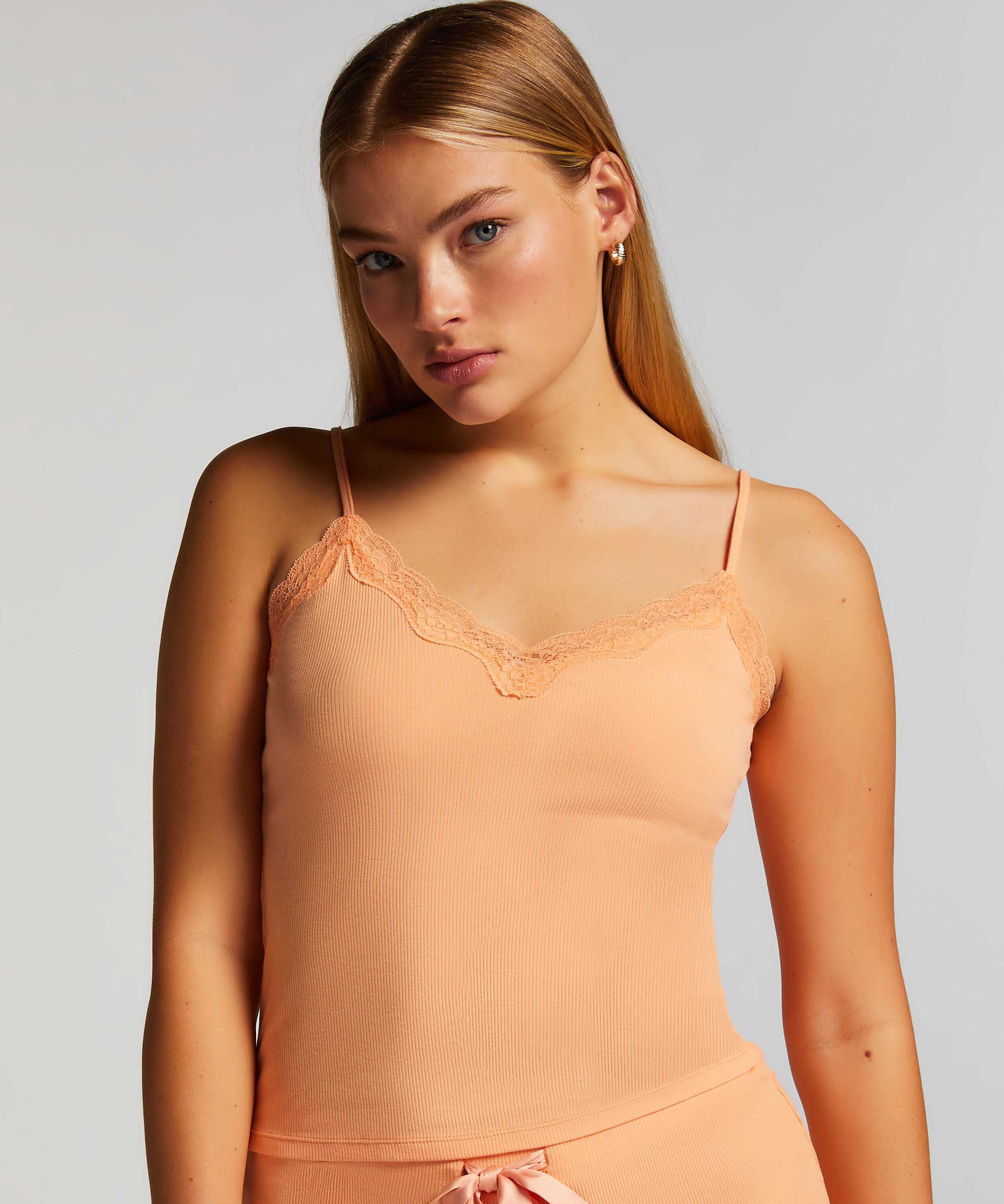 Top Cami Rib Lace, Rosa