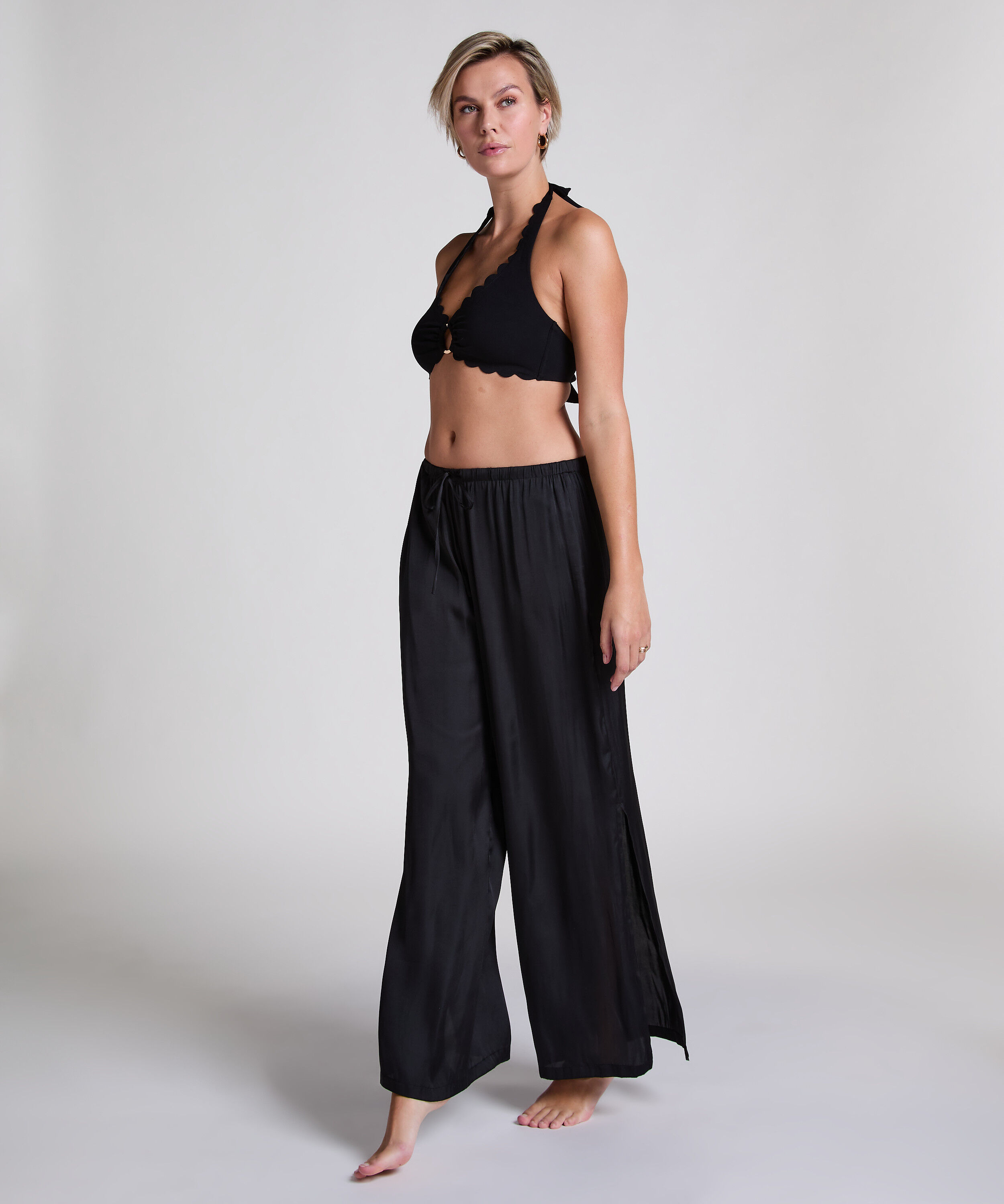Satin-Strandhose, Schwarz Satin-Strandhose, Schwarz