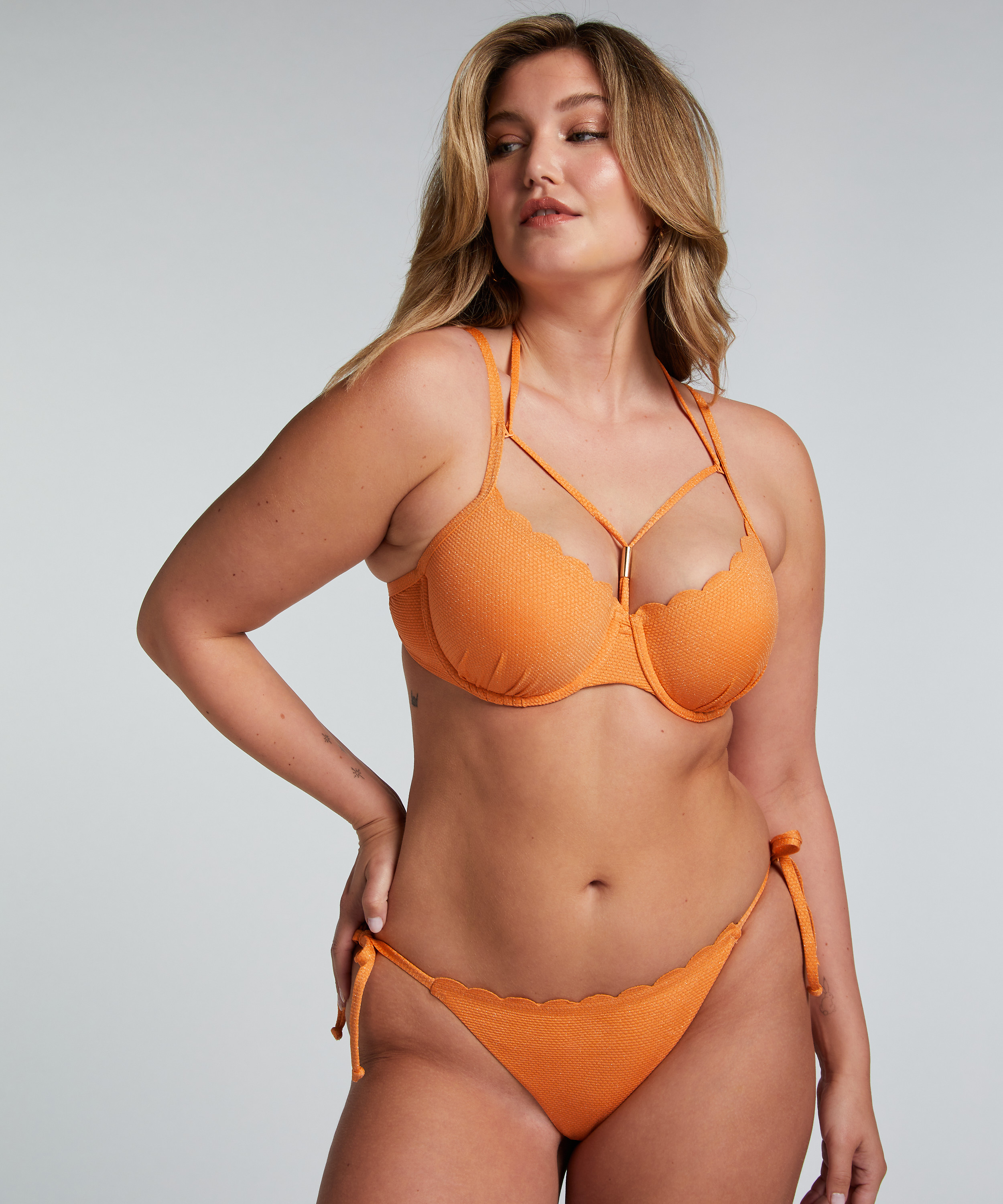 Lurex-Bikinioberteil Scallop, Orange, main