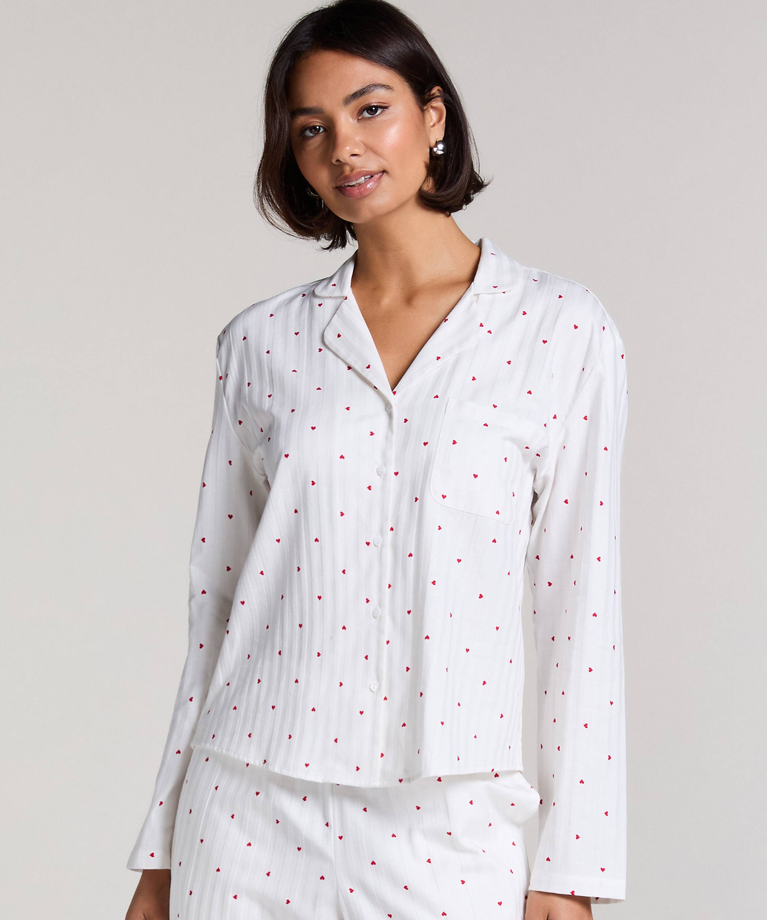 Jacquard Pyjama-Oberteil und Langarm, Weiß