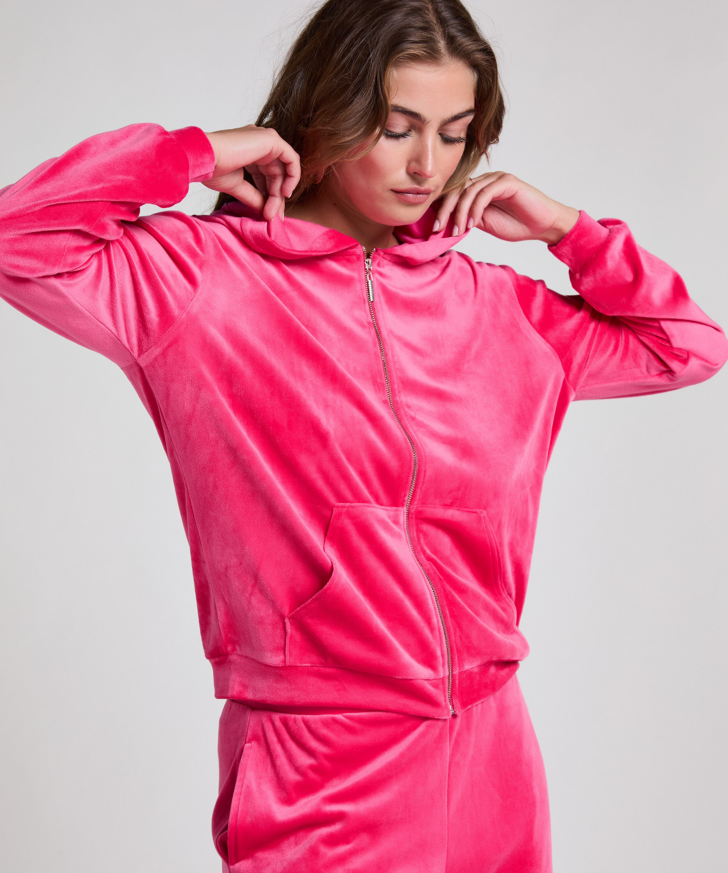 Hoodie Jacke Velours, Rosa