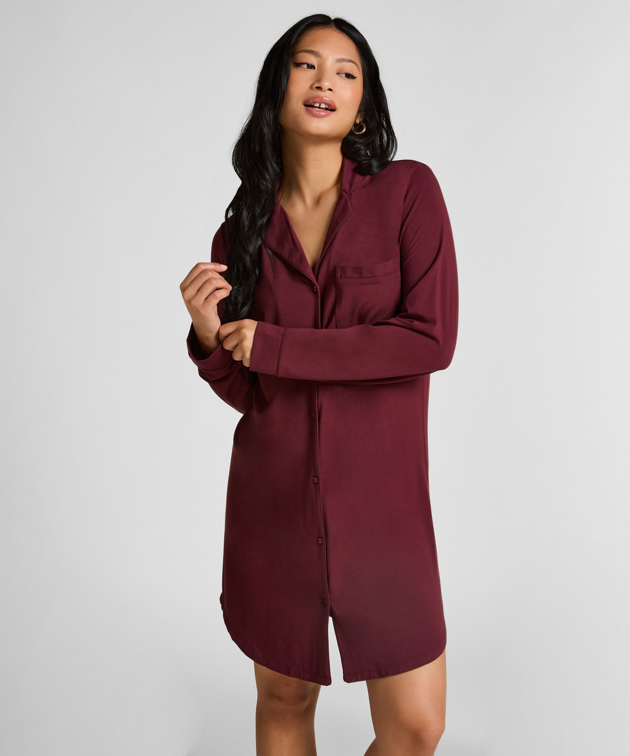 Langärmeliges Jersey-Hemdkleid Essential, Lila