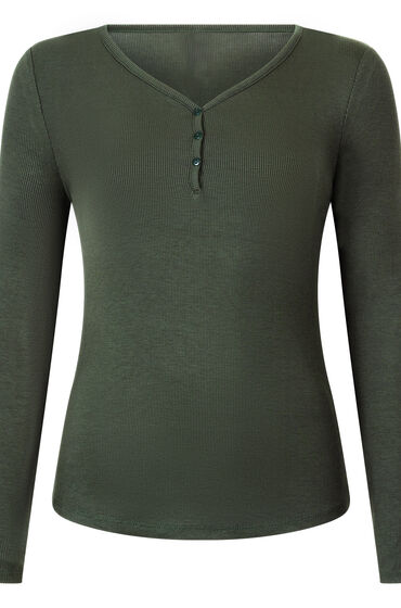 Thumbnail - Hunkemöller Henley-Pyjamatop mit langen Ärmeln grün