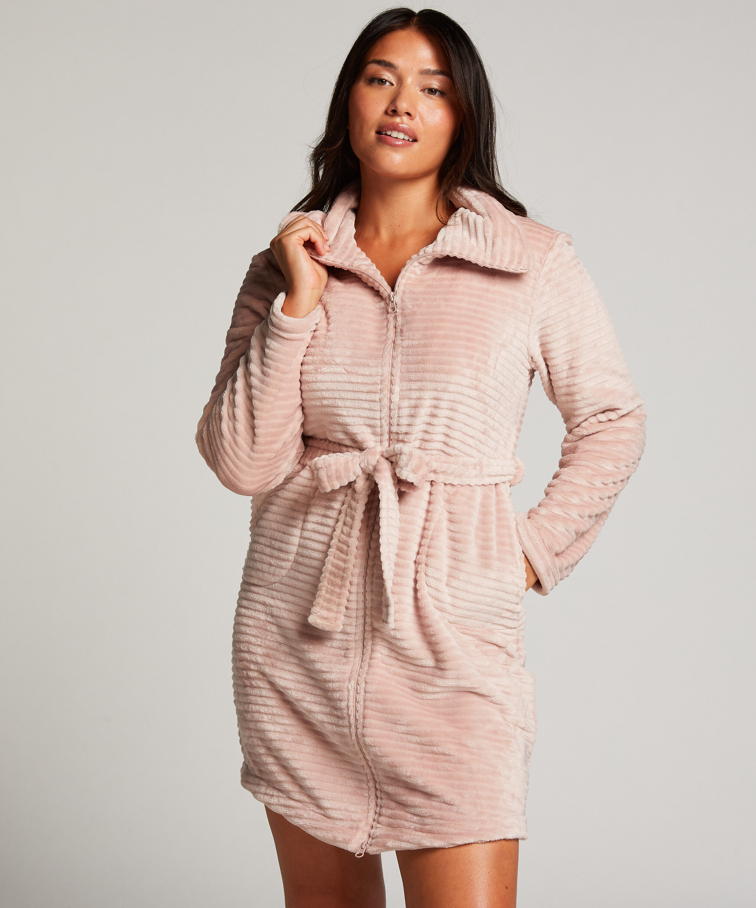 Bademantel Zip Fleece, Rosa