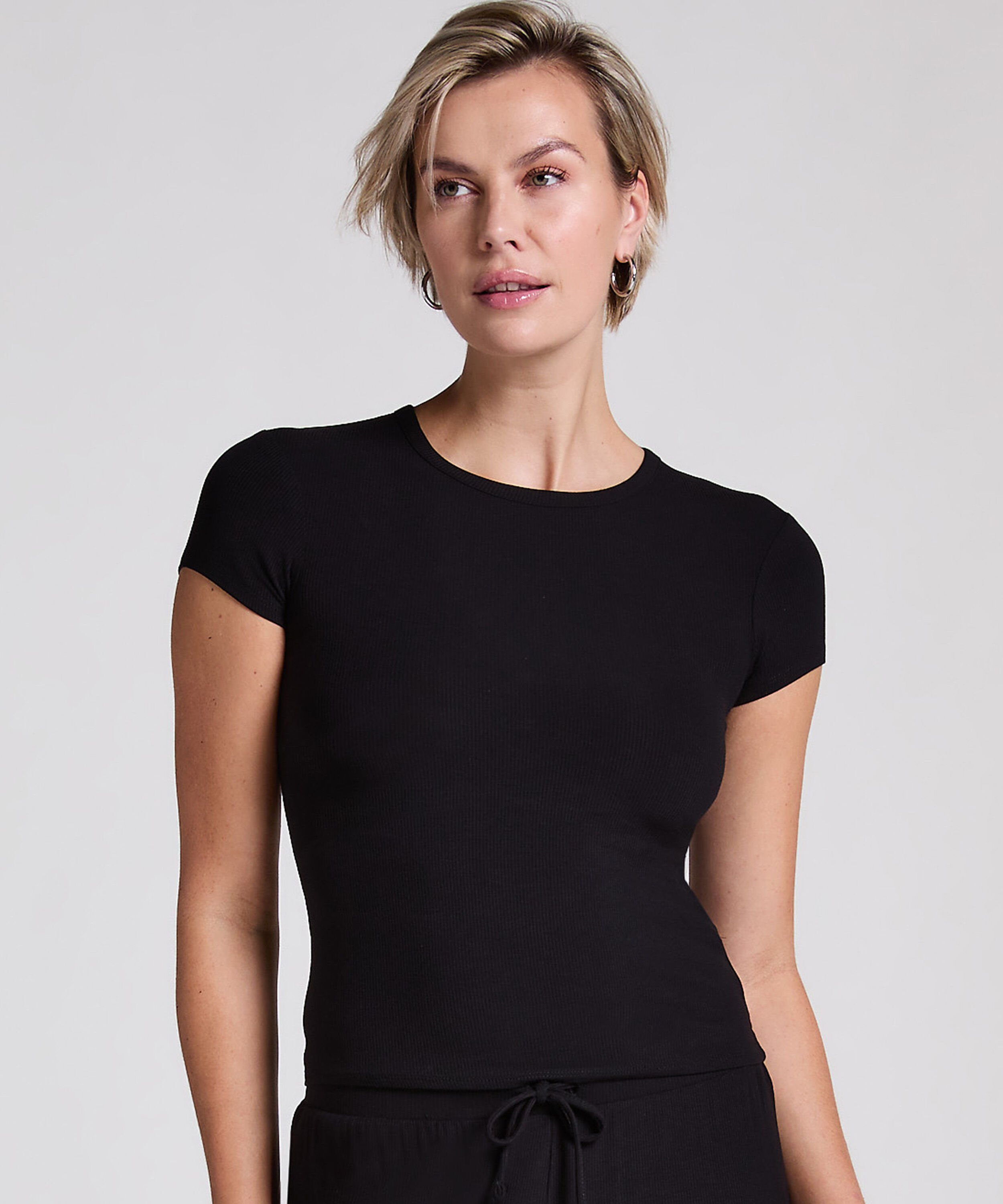 Pyjama-Top Rib Essential, Schwarz