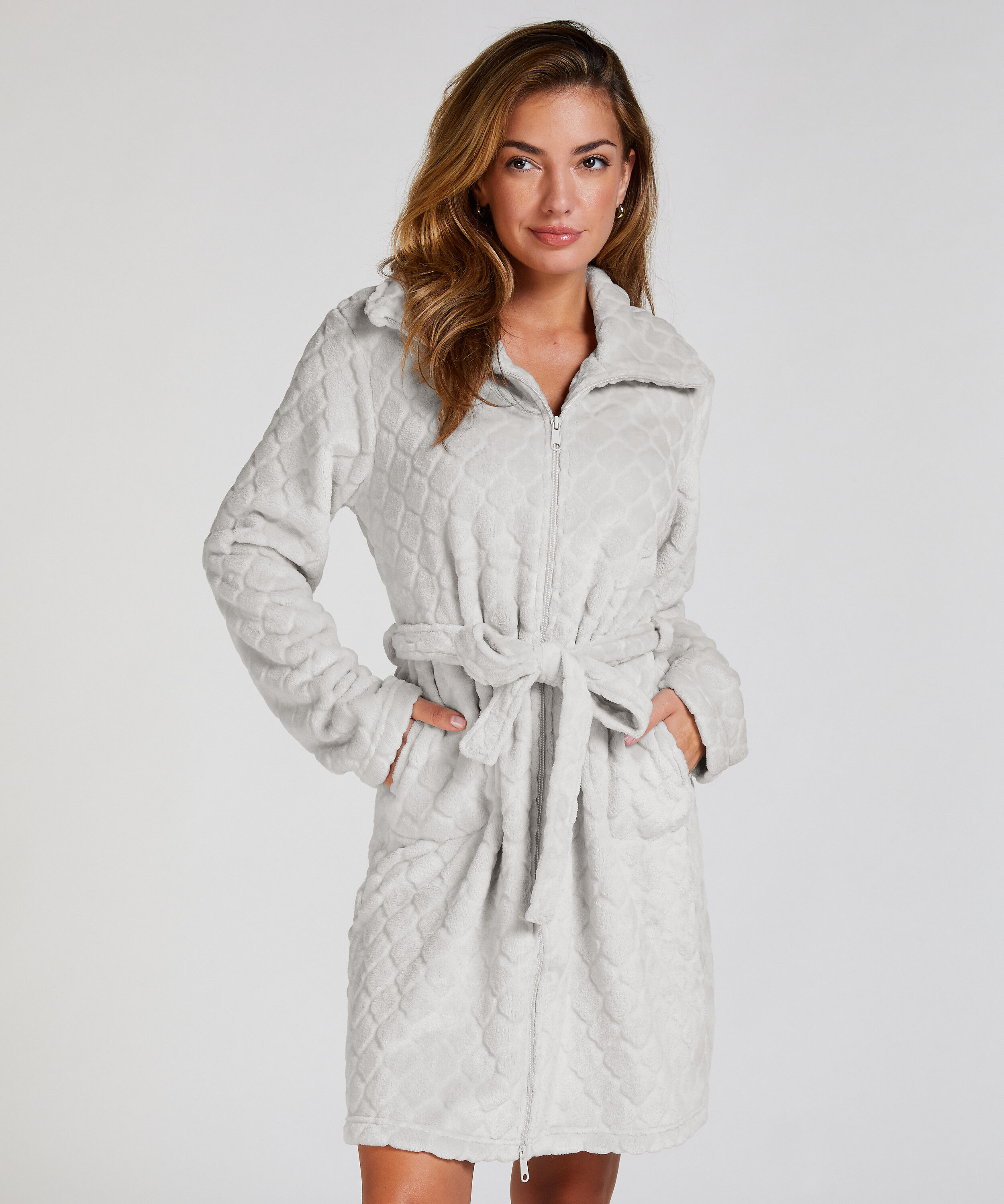 Bademantel Zip Fleece, Grau
