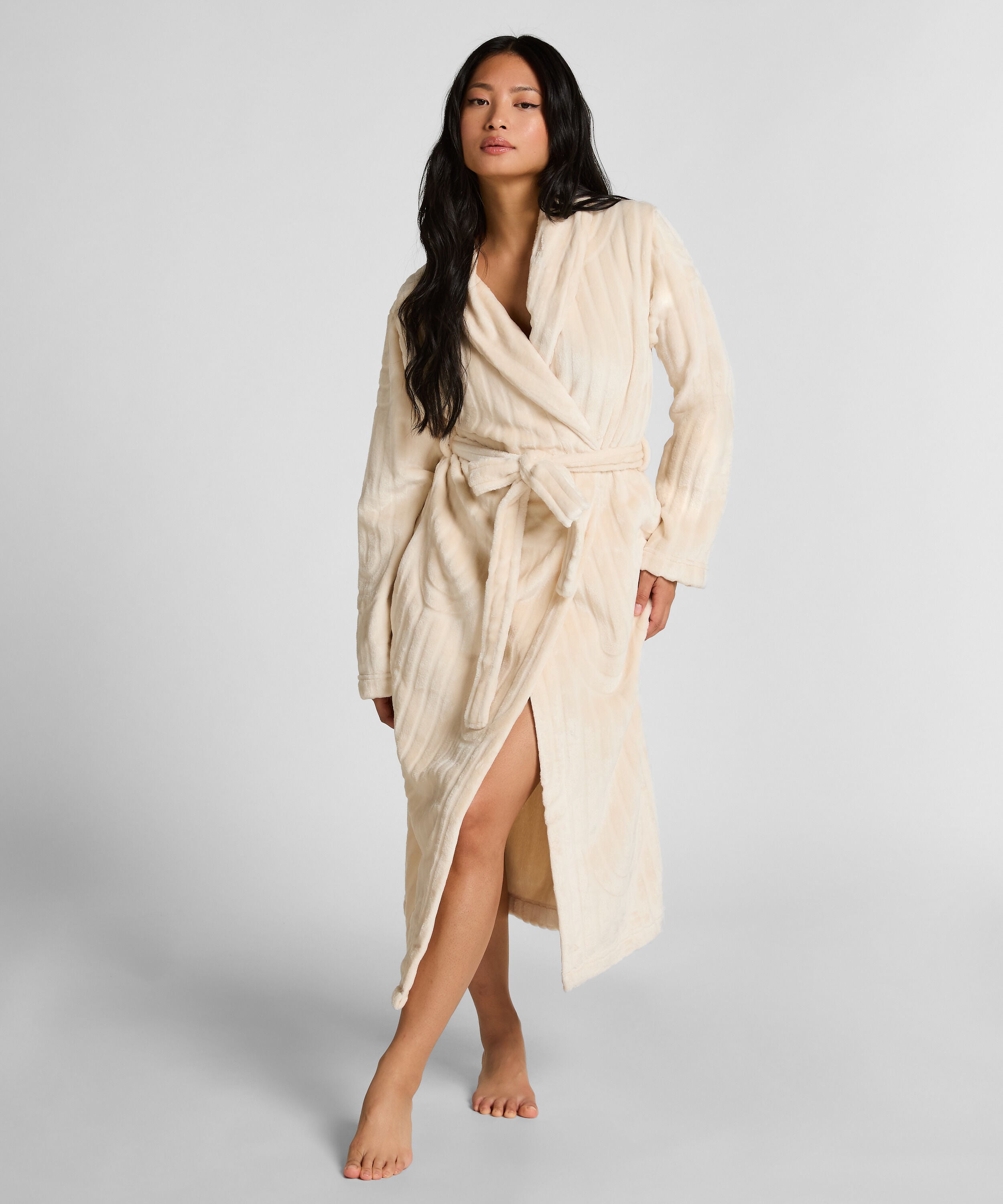 Bademantel lang Fleece, Weiß