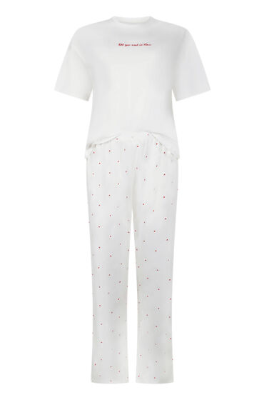 Thumbnail - Hunkemöller Pyjamaset Baumwolle bedruckt Weiß