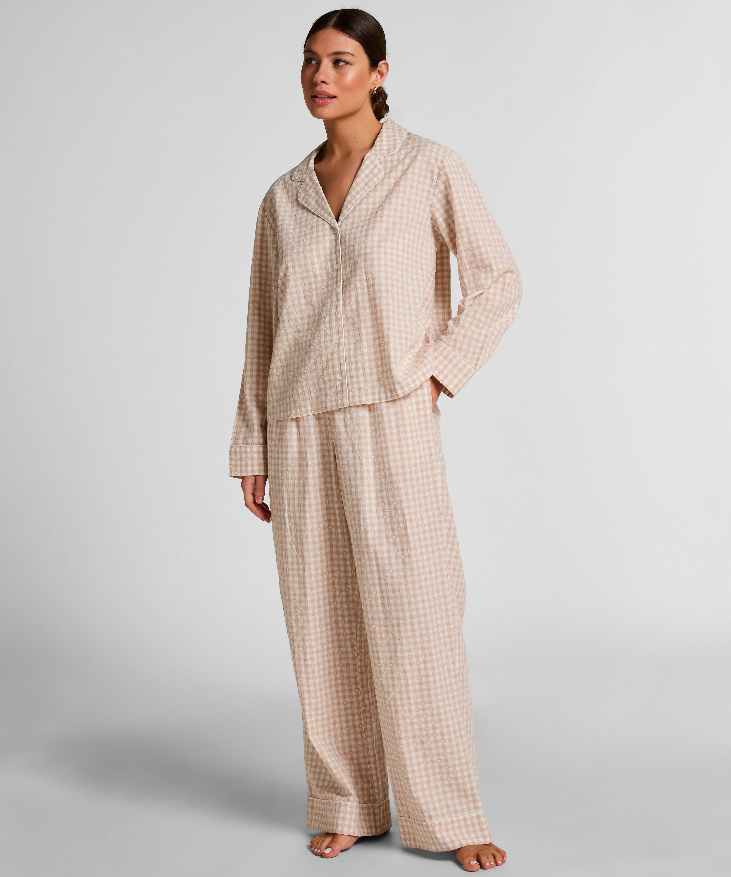 Dobby Pyjamahose Gewebte Baumwolle, Beige Dobby Pyjamahose Gewebte Baumwolle, Beige