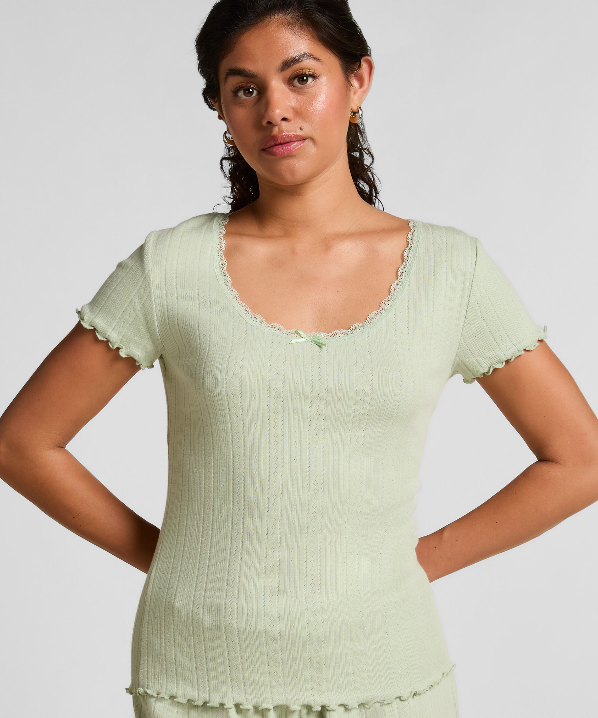 Pointelle-Top mit Spitze