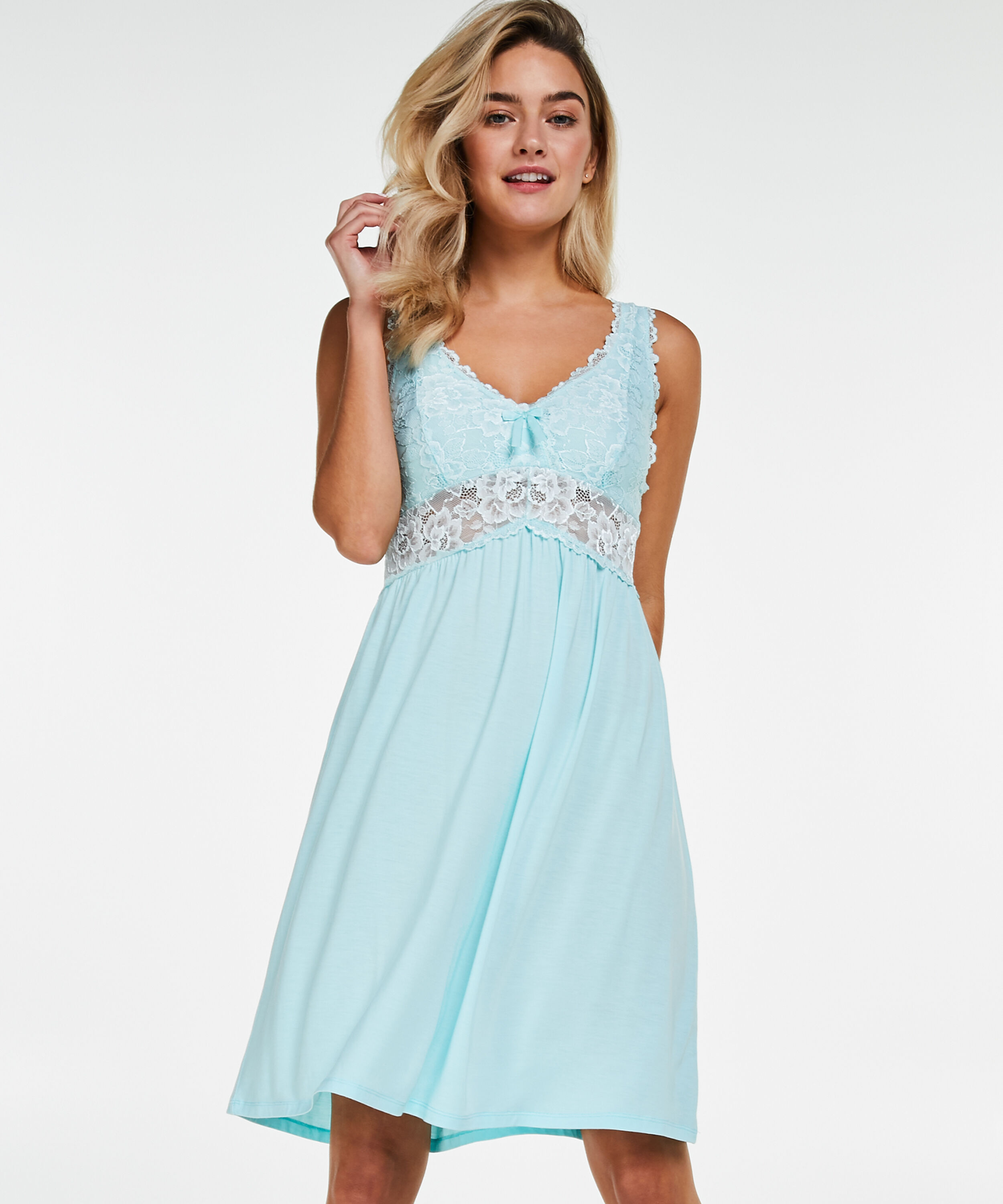 Slipdress Modal Lace mit Spitze, Blau