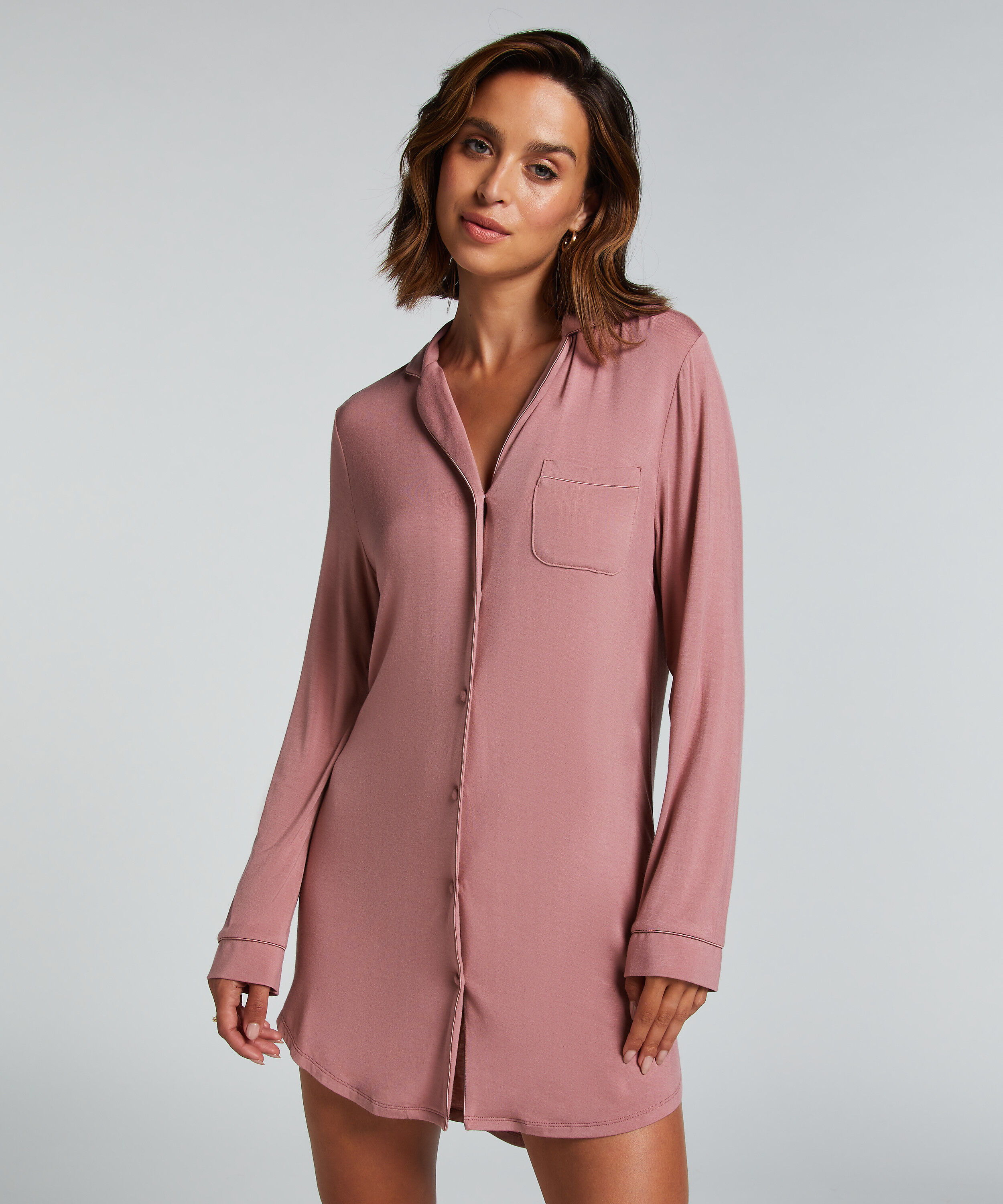 Langärmeliges Jersey-Hemdkleid Essential, Rosa
