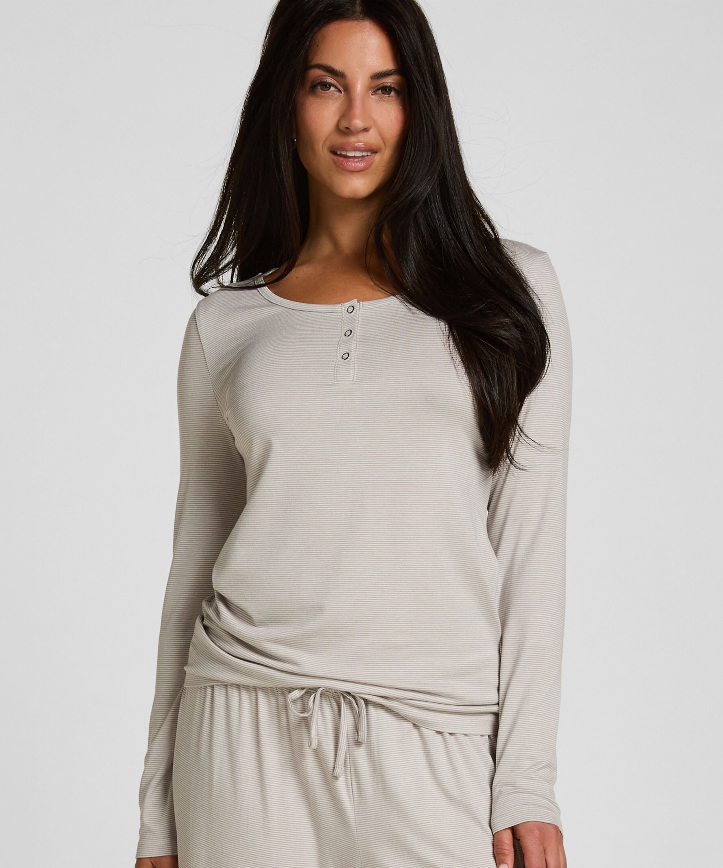 Pyjama Top Thin Stripe, Grau