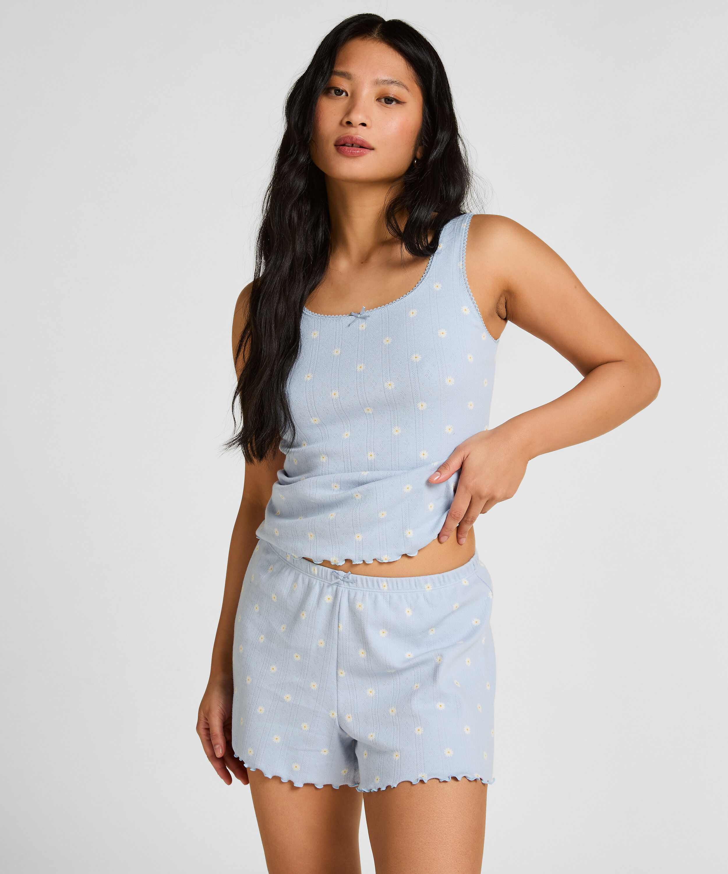 Pointelle-Shorts, Blau