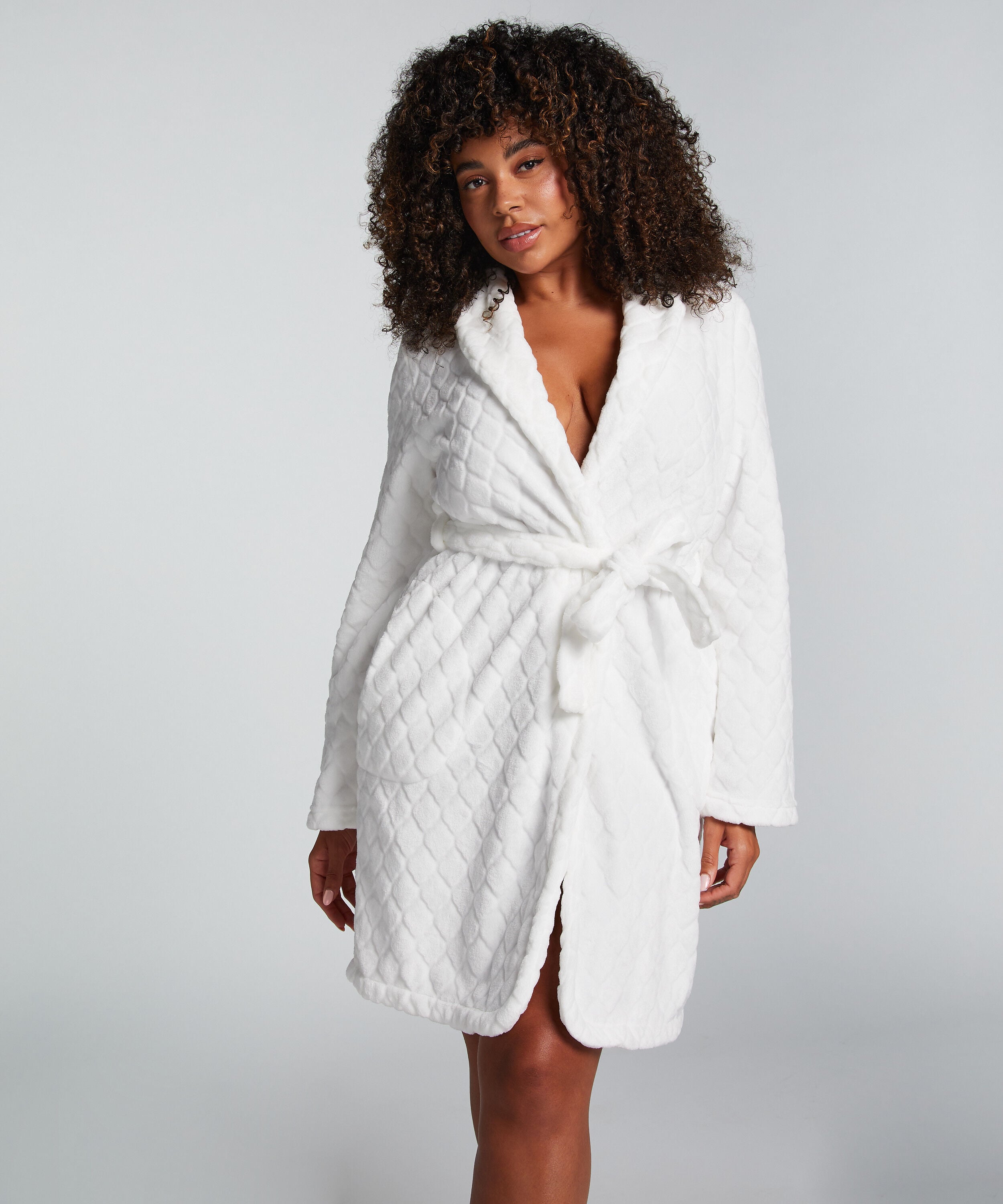 Kurzer Bademantel Fleece Rip, Weiß