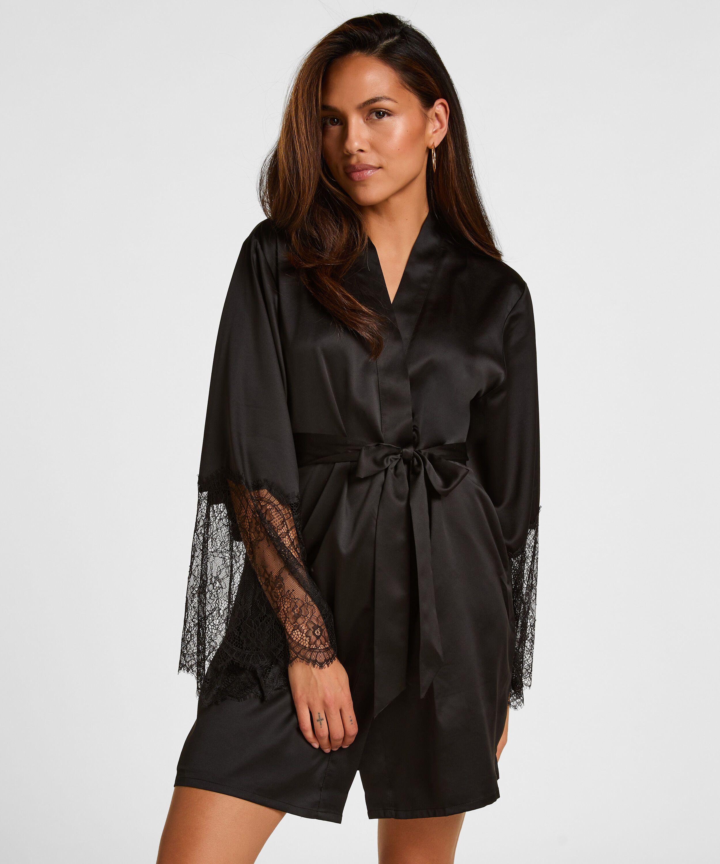 Kimono Satin, Schwarz Kimono Satin, Schwarz