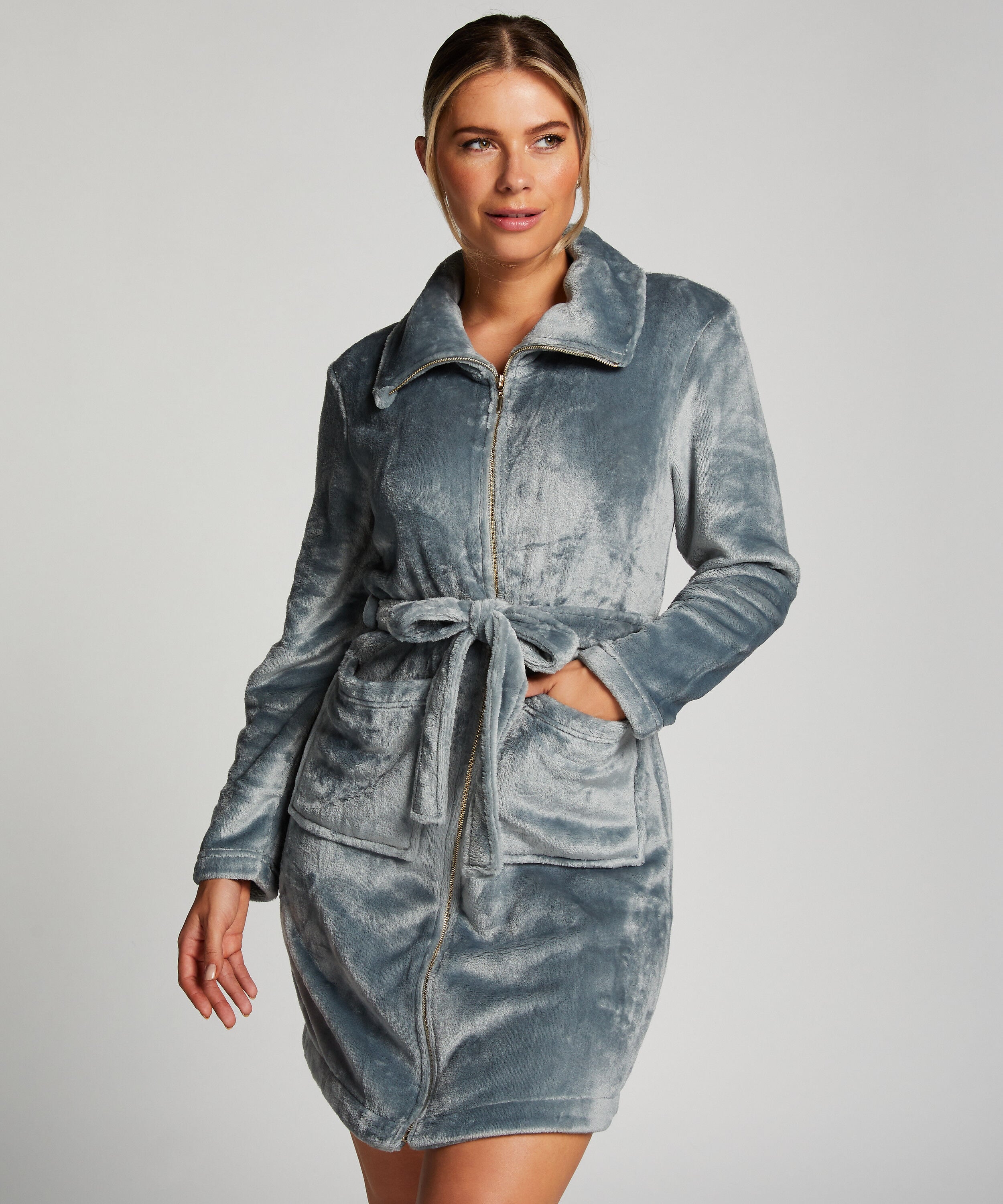 Bademantel Zip Fleece, Blau