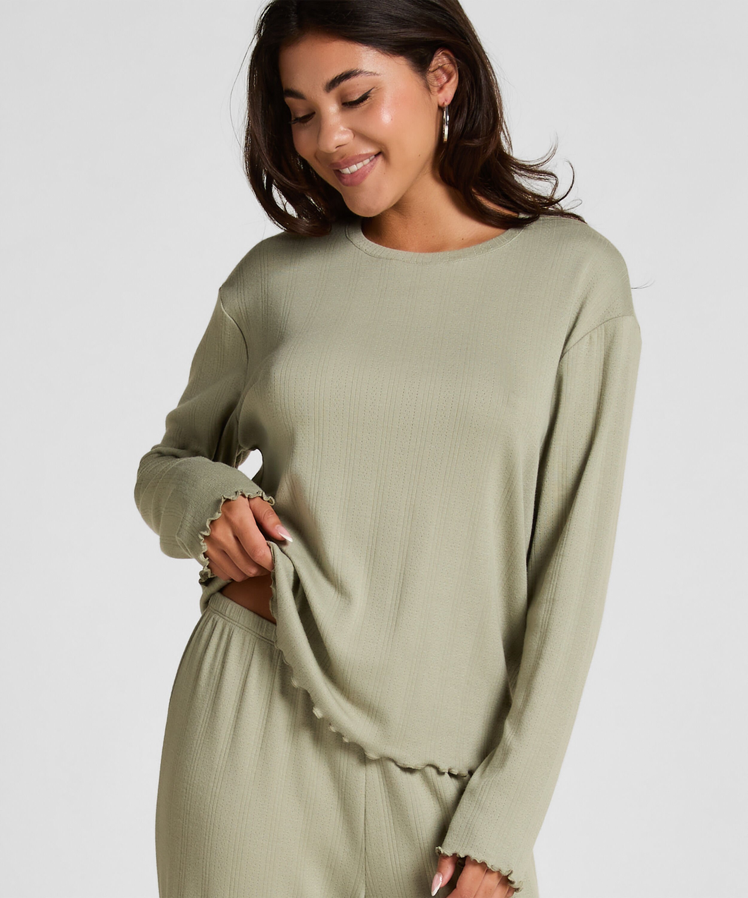 Pyjama Top Loose Pointelle, Grün Pyjama Top Loose Pointelle, Grün