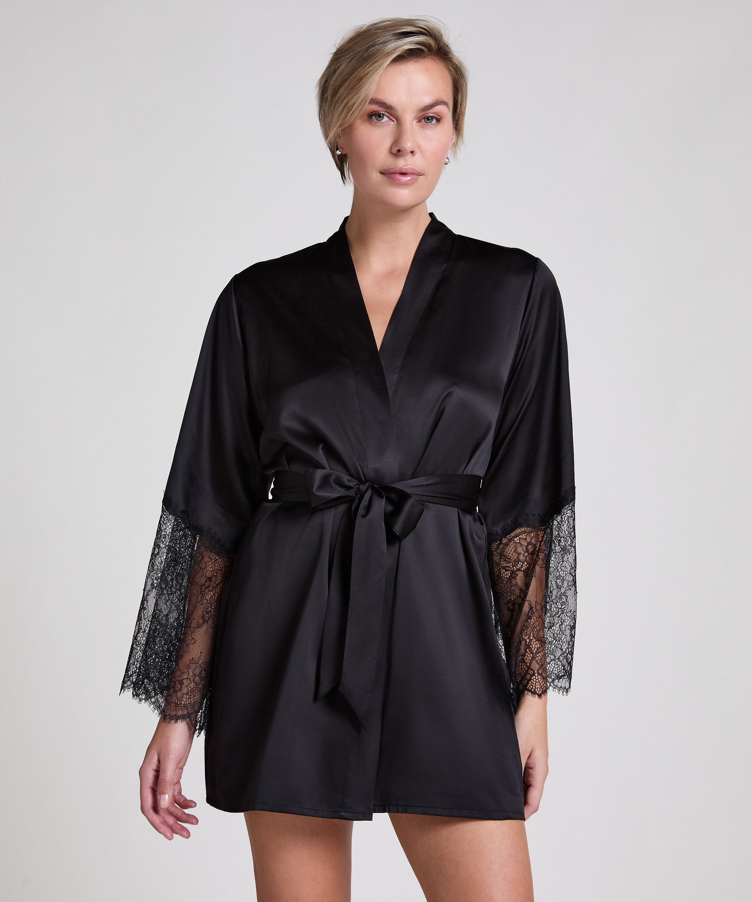 Kimono Satin, Schwarz Kimono Satin, Schwarz