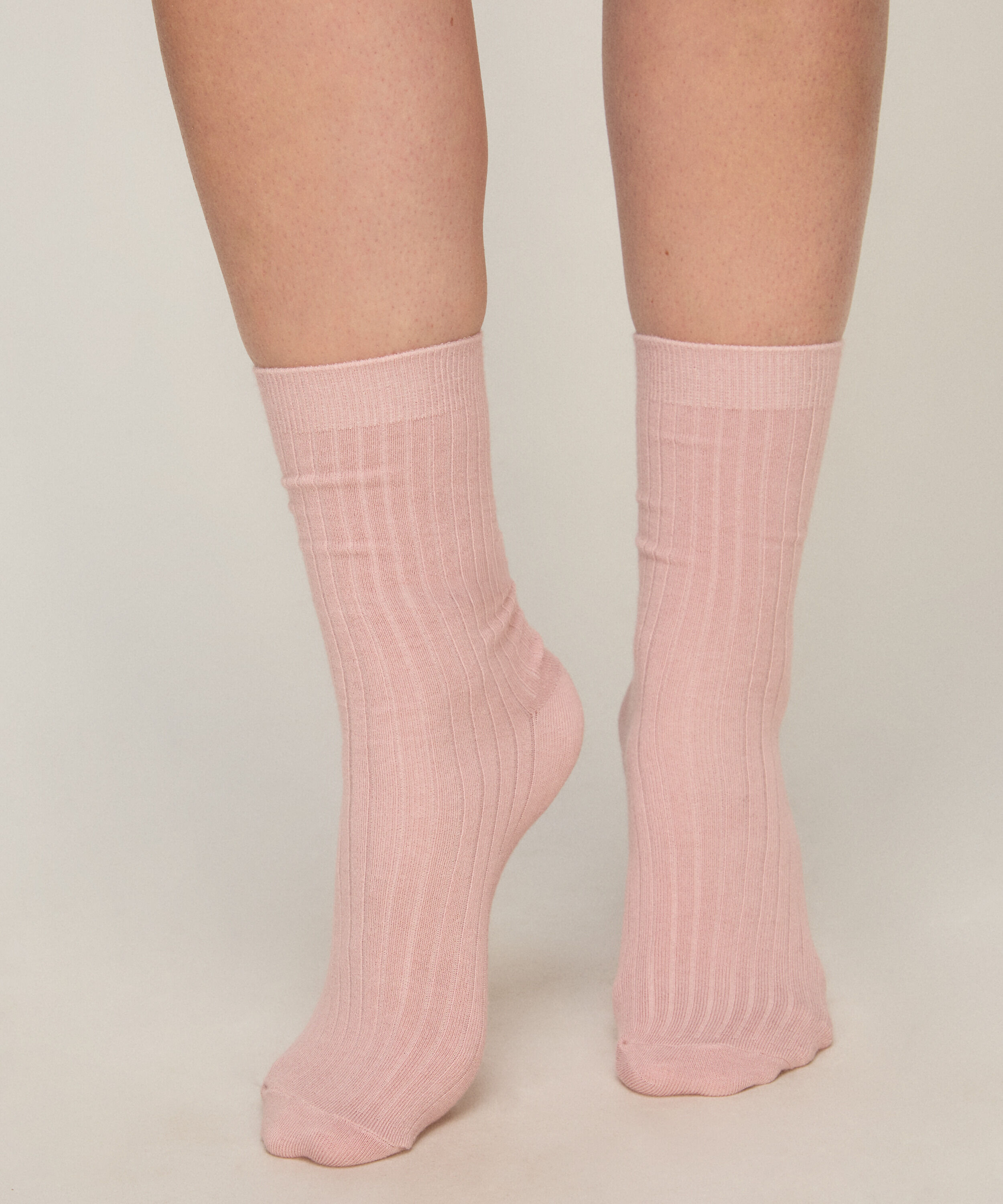 Cashmere Blend Ribbed Socks, Rosa