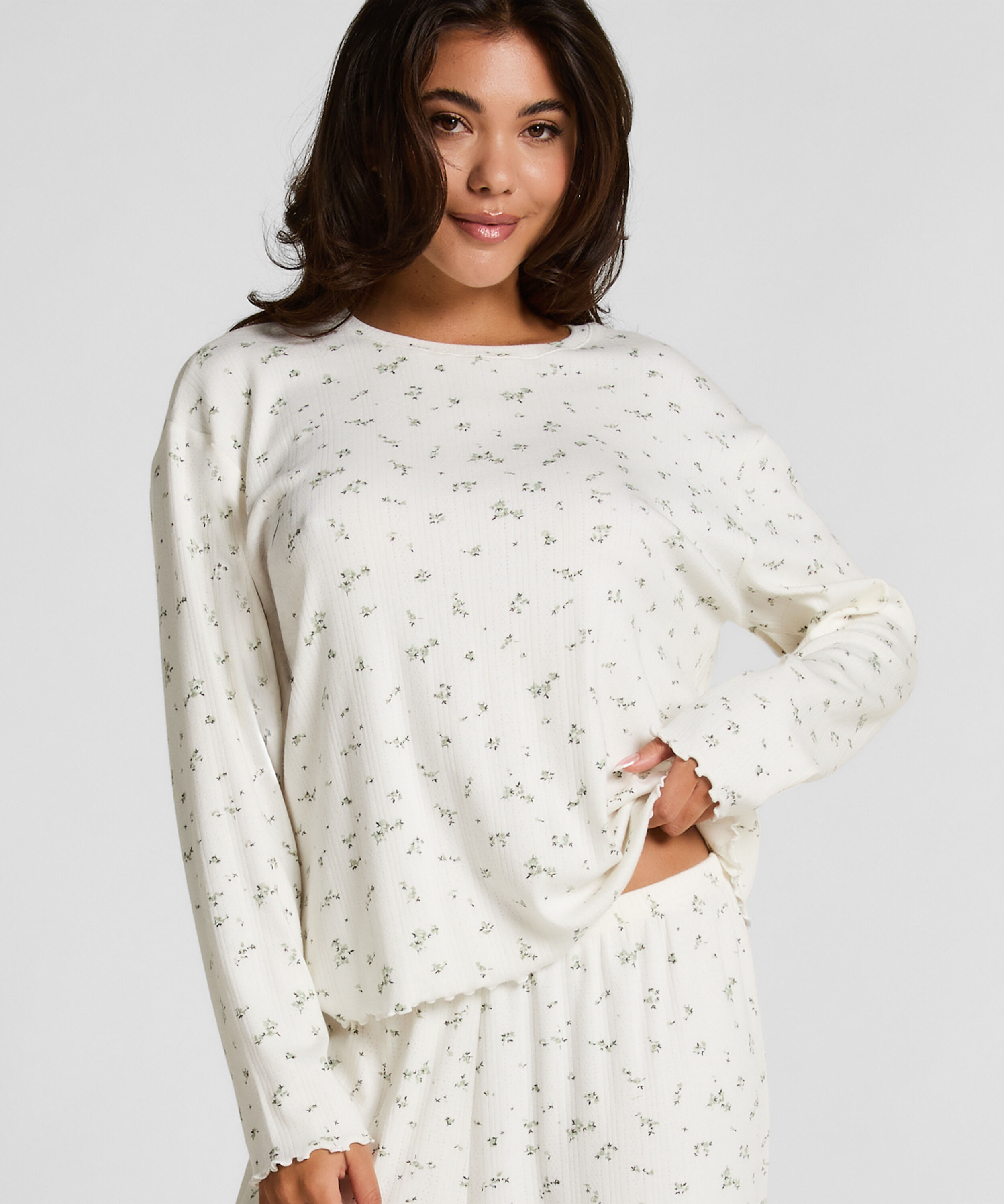 Pyjama Top Loose Pointelle, Weiß Pyjama Top Loose Pointelle, Weiß