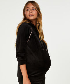 Umstands-Hoodie Velours, Schwarz
