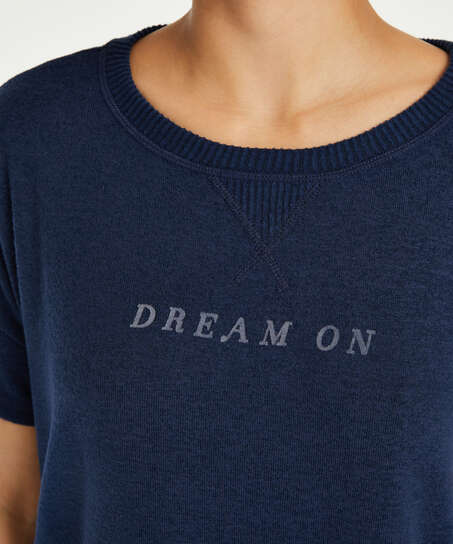 Pyjamatop kurz&auml;rmlig Brushed Jersey, Blau