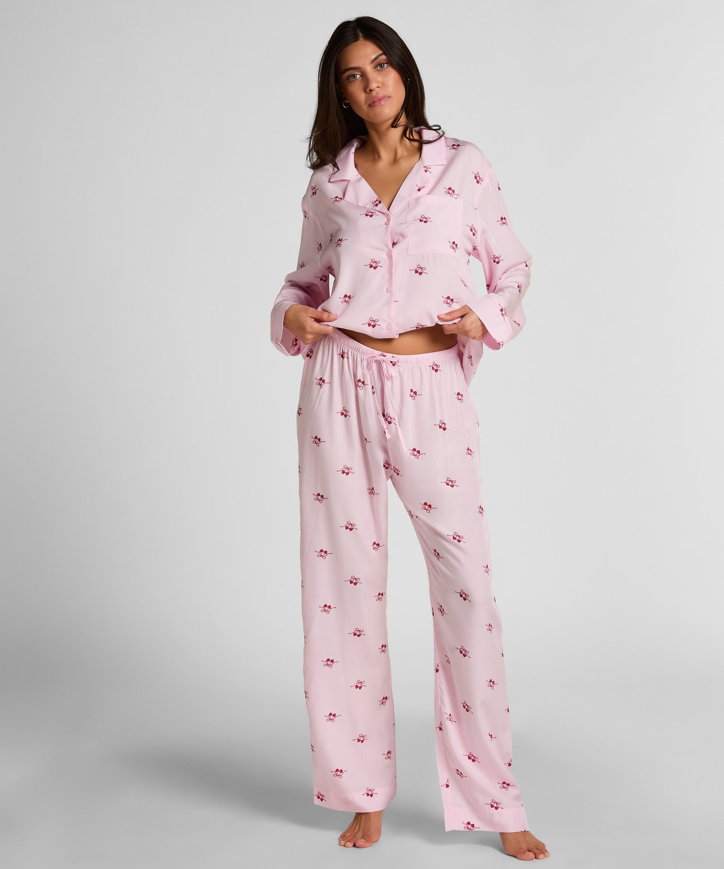 Gewebte Hose mit Kirschen, Rosa Gewebte Hose mit Kirschen, Rosa