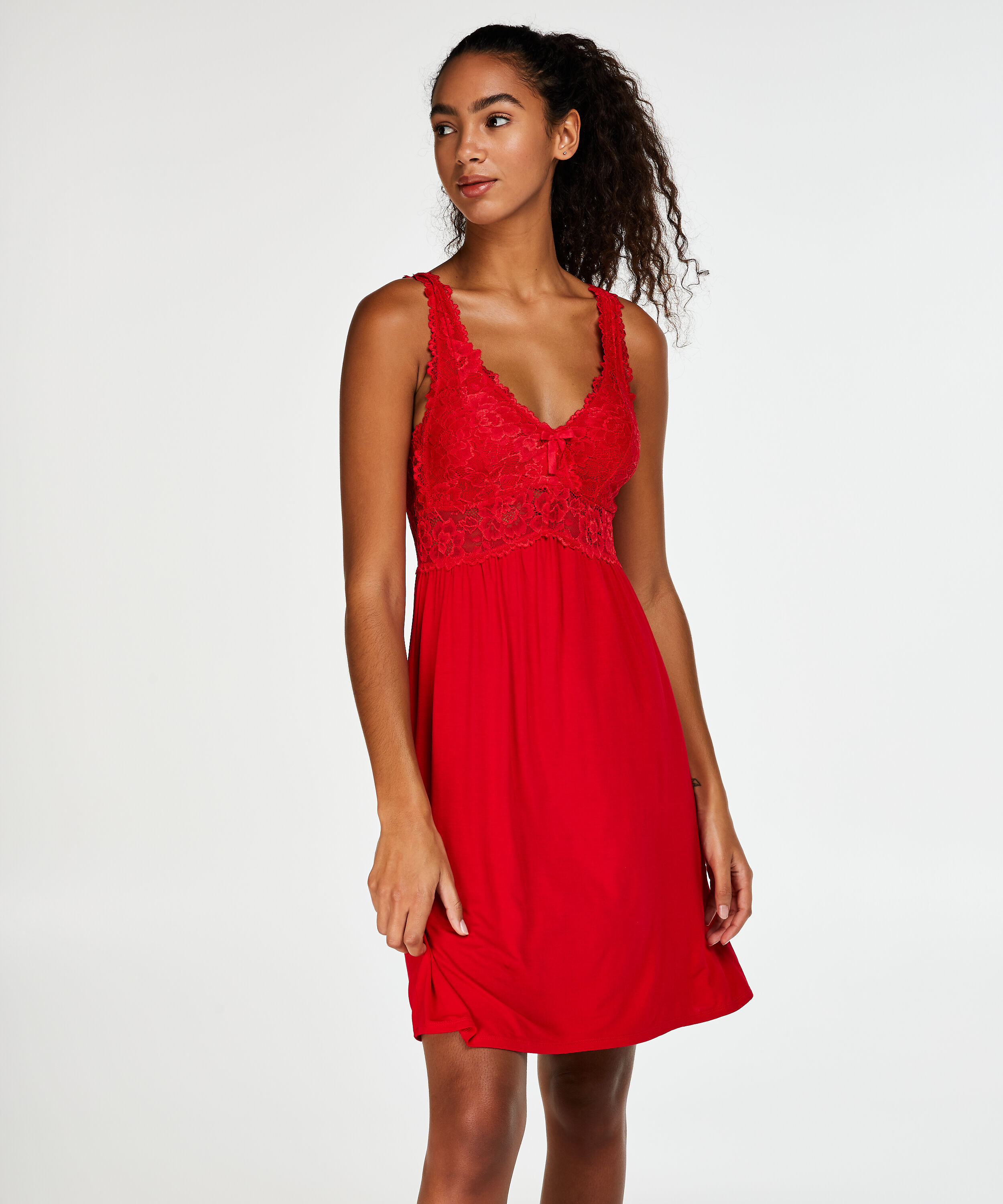 Slipdress Modal Lace mit Spitze, Rot