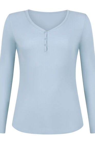 Thumbnail - Hunkemöller Henley-Pyjamatop mit langen Ärmeln Blau