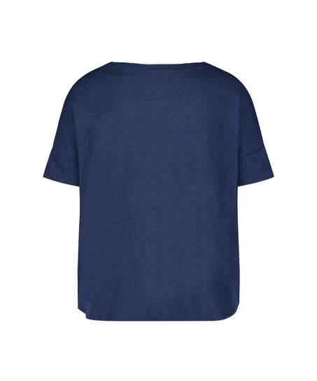 Pyjamatop kurz&auml;rmlig Brushed Jersey, Blau