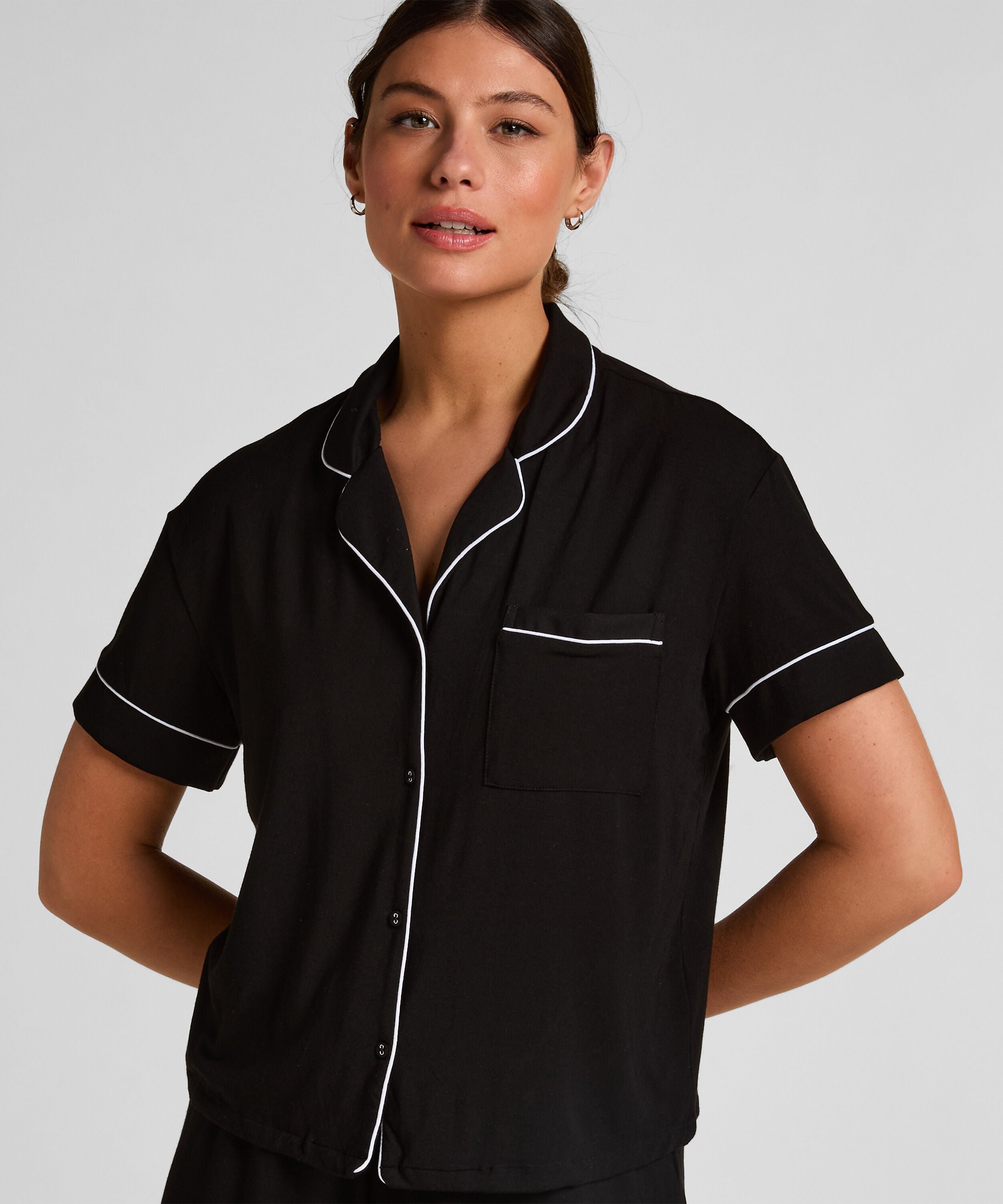Pyjama Jacke Jersey Essential, Schwarz