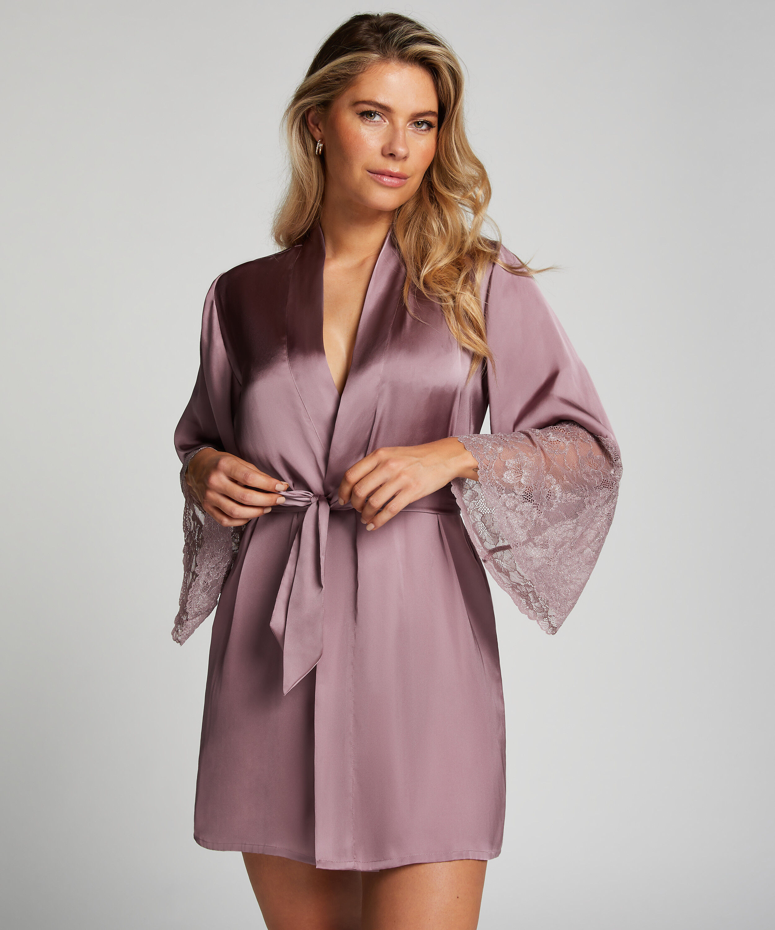 Kimono Satin, Lila Kimono Satin, Lila