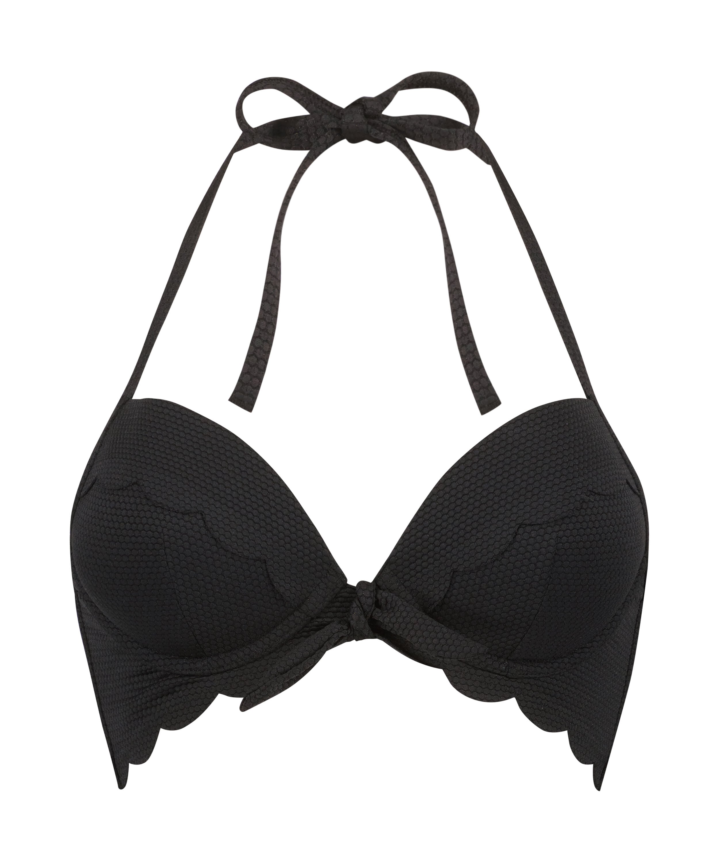 Vorgeformtes Push-up Bügel-Bikinitop Scallop Cup A - E, Schwarz