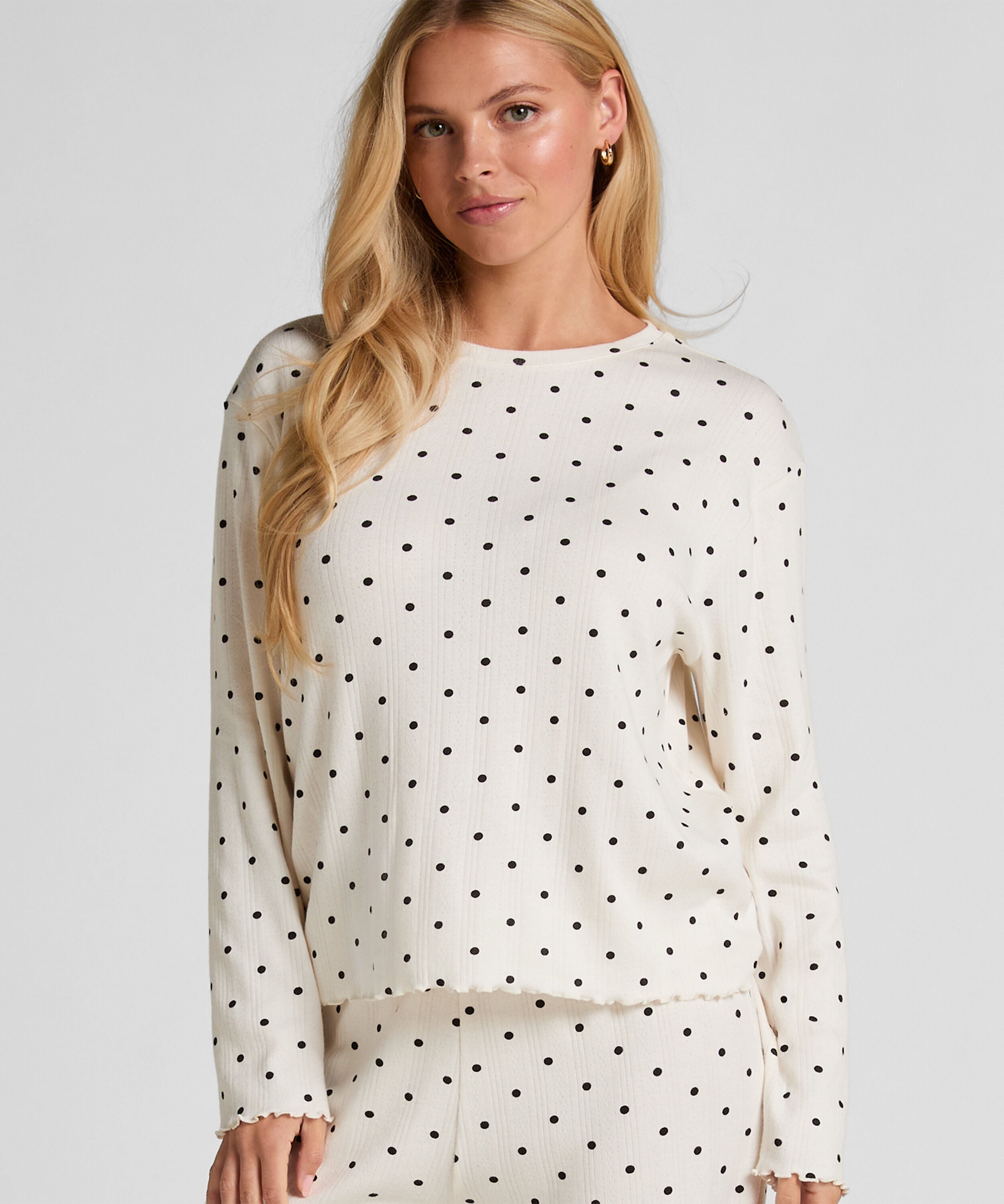 Pyjama Top Loose Pointelle, Weiß Pyjama Top Loose Pointelle, Weiß