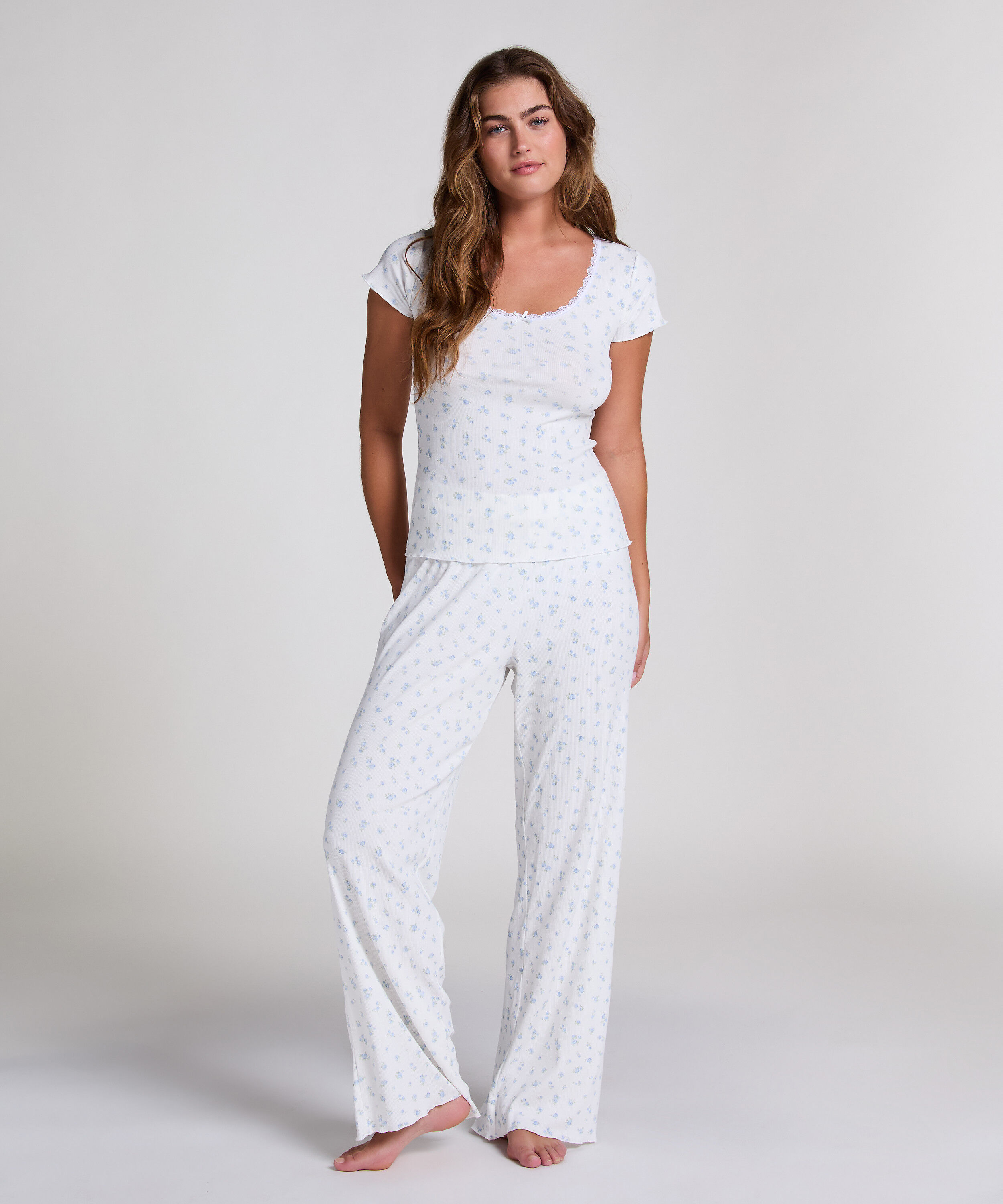 Pyjamaset gerippt, Blau