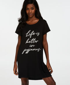 Nachthemd Rundhals, Schwarz