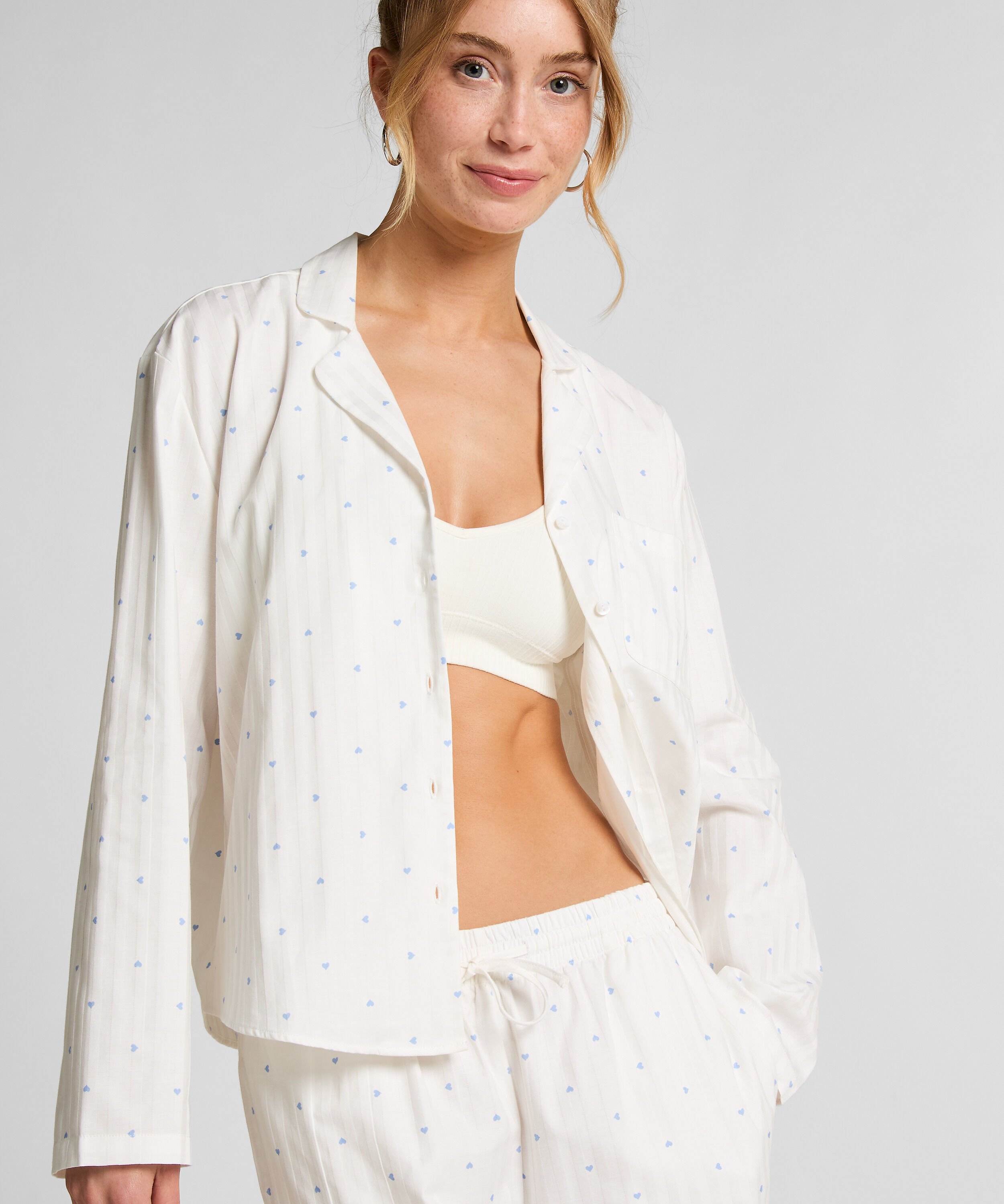 Jacquard Pyjama-Oberteil und Langarm, Blau Jacquard Pyjama-Oberteil und Langarm, Blau