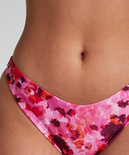 Bikini Slip mit hohem Beinausschnitt Floral, Rosa