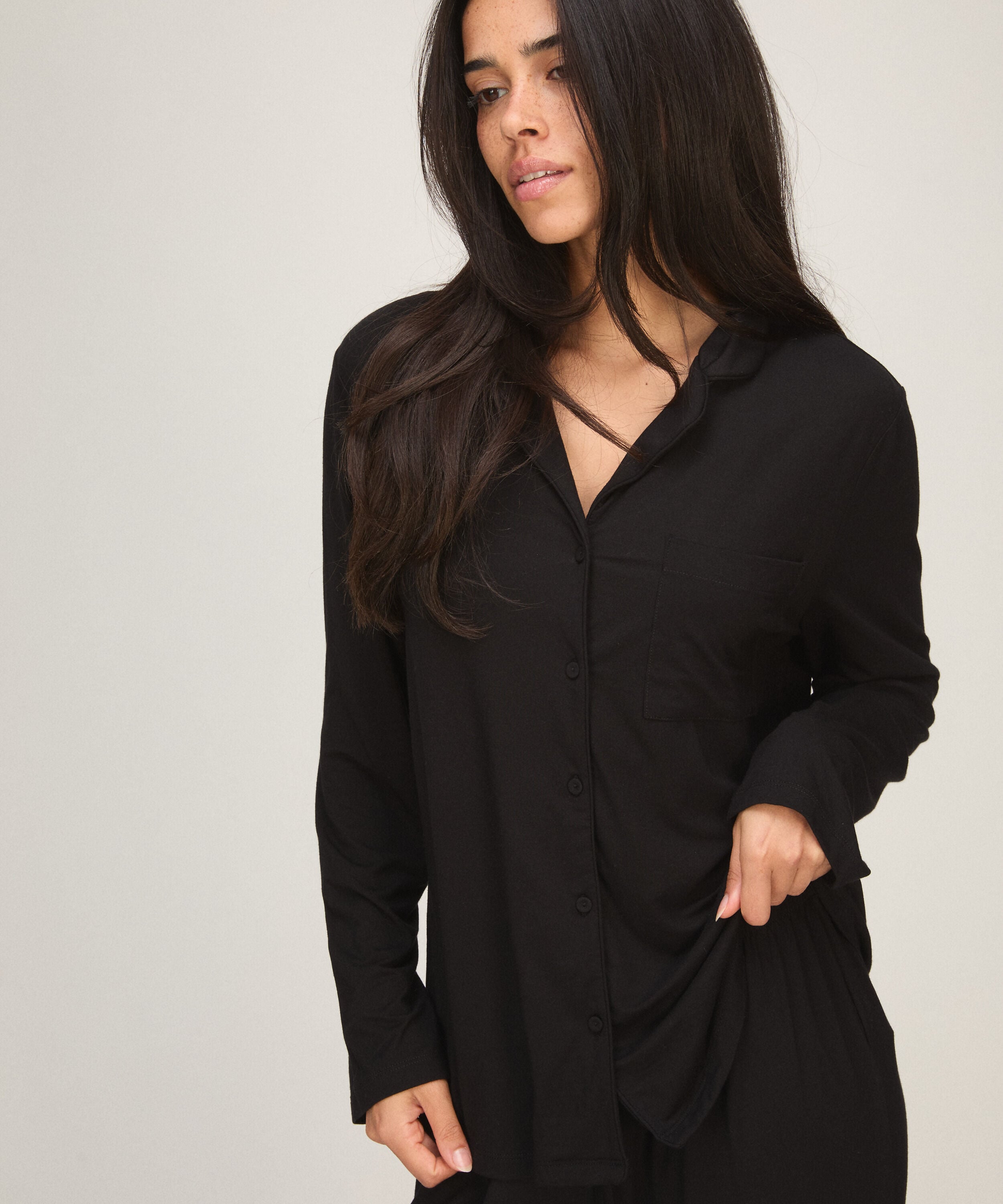 Pyjama Jacke Jersey Essential, Schwarz