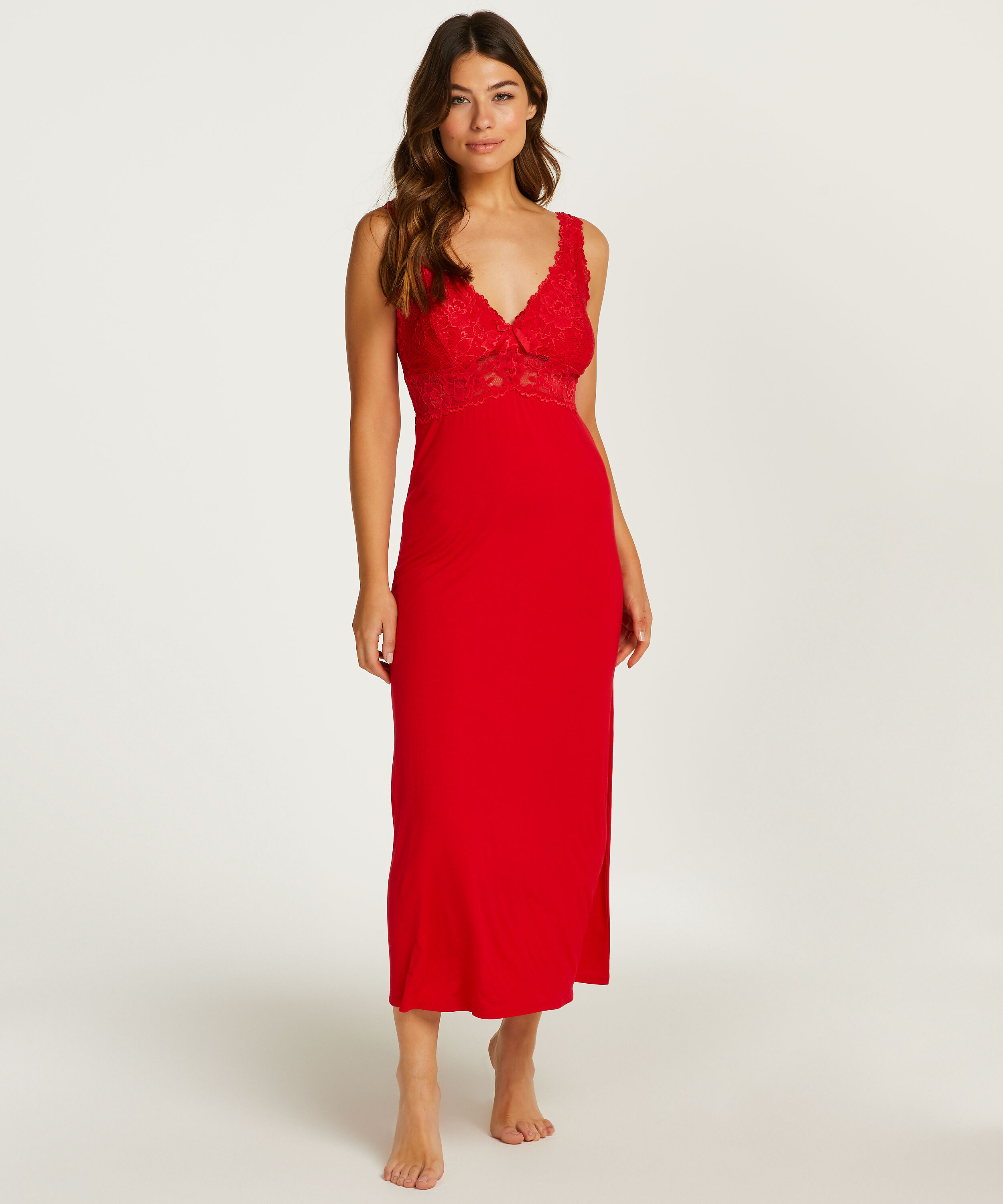 Slipdress Nora Lace Long, Rot